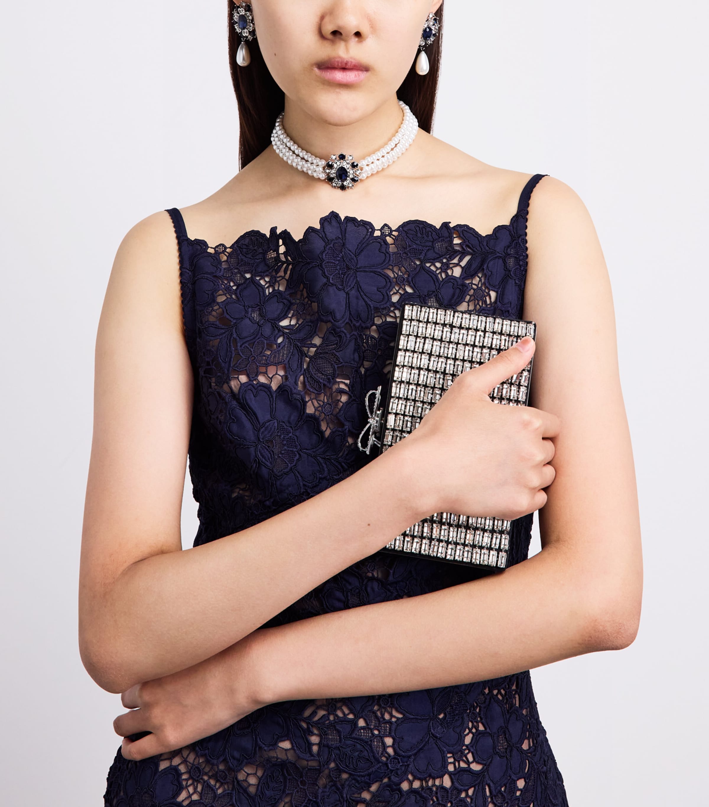 Self-Portrait Faux Pearl and Crystal-Embellished Choker Necklace Blue Image 2