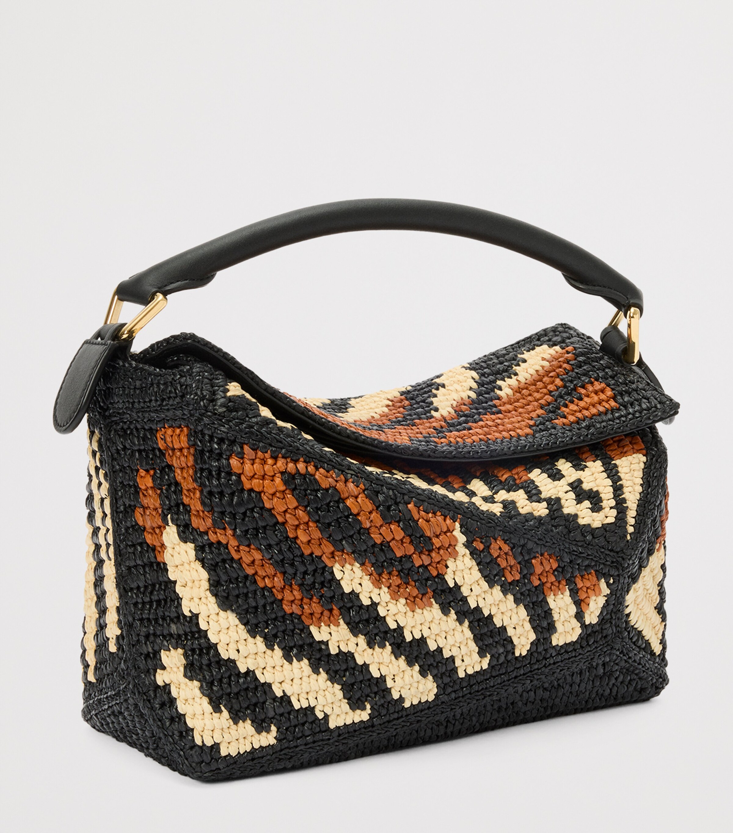 LOEWE x Paula's Ibiza Small Raffia Puzzle Edge Top-Handle Bag Black/honey Gold Image 2