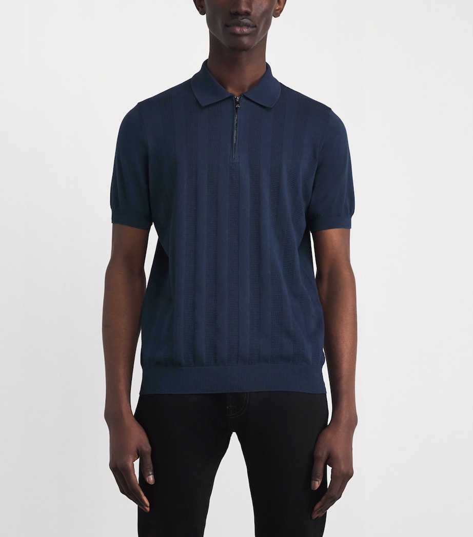 Corneliani Mens Zip-Detail Knitted Polo Shirt China Blue Image 4