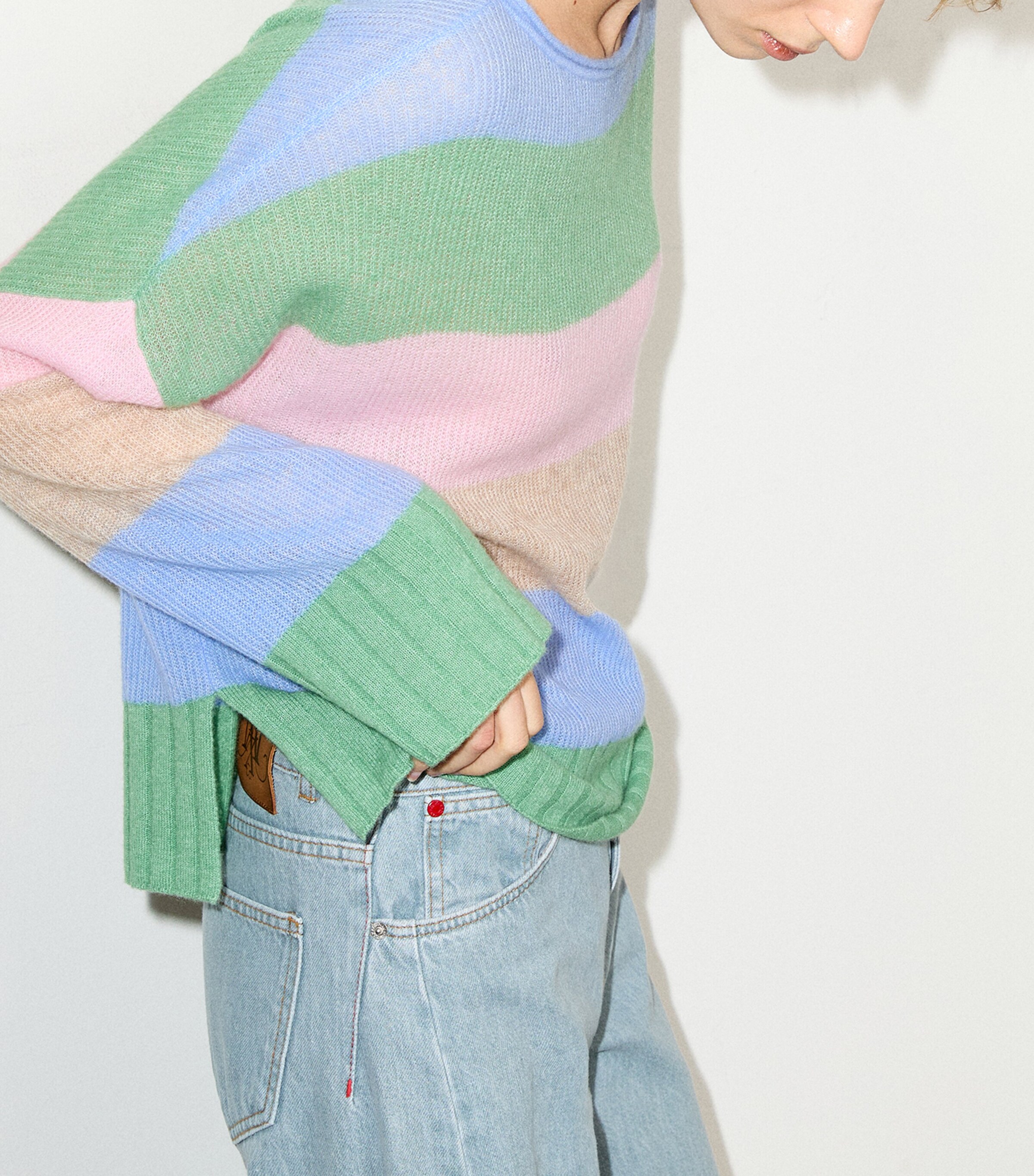 MAX&Co. Womens Linen Striped Sweater Green Image 6