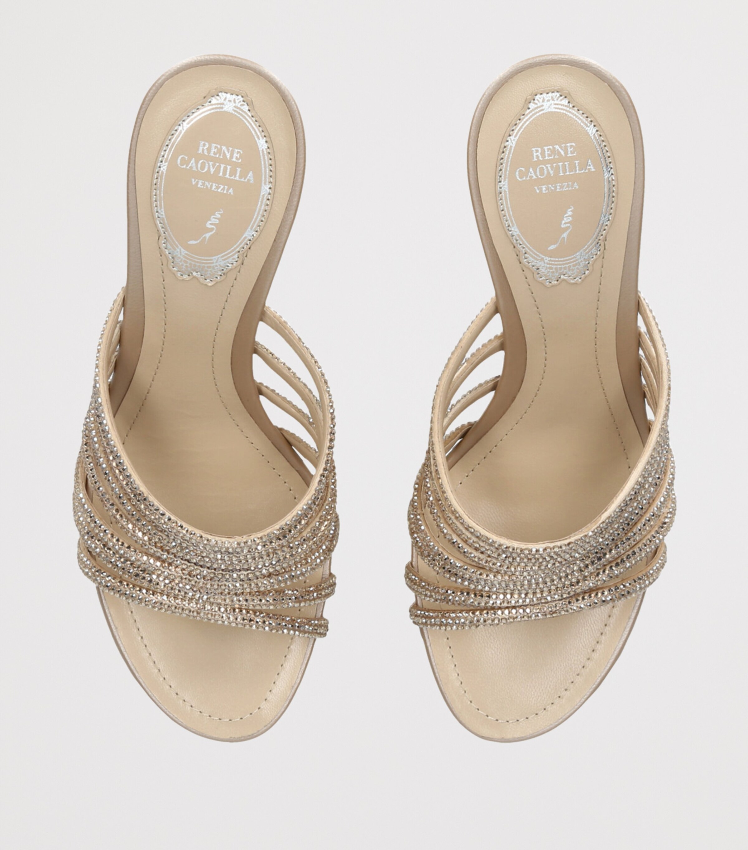 René Caovilla Satin Strappy Wedges 80 Gold Comb Image 4