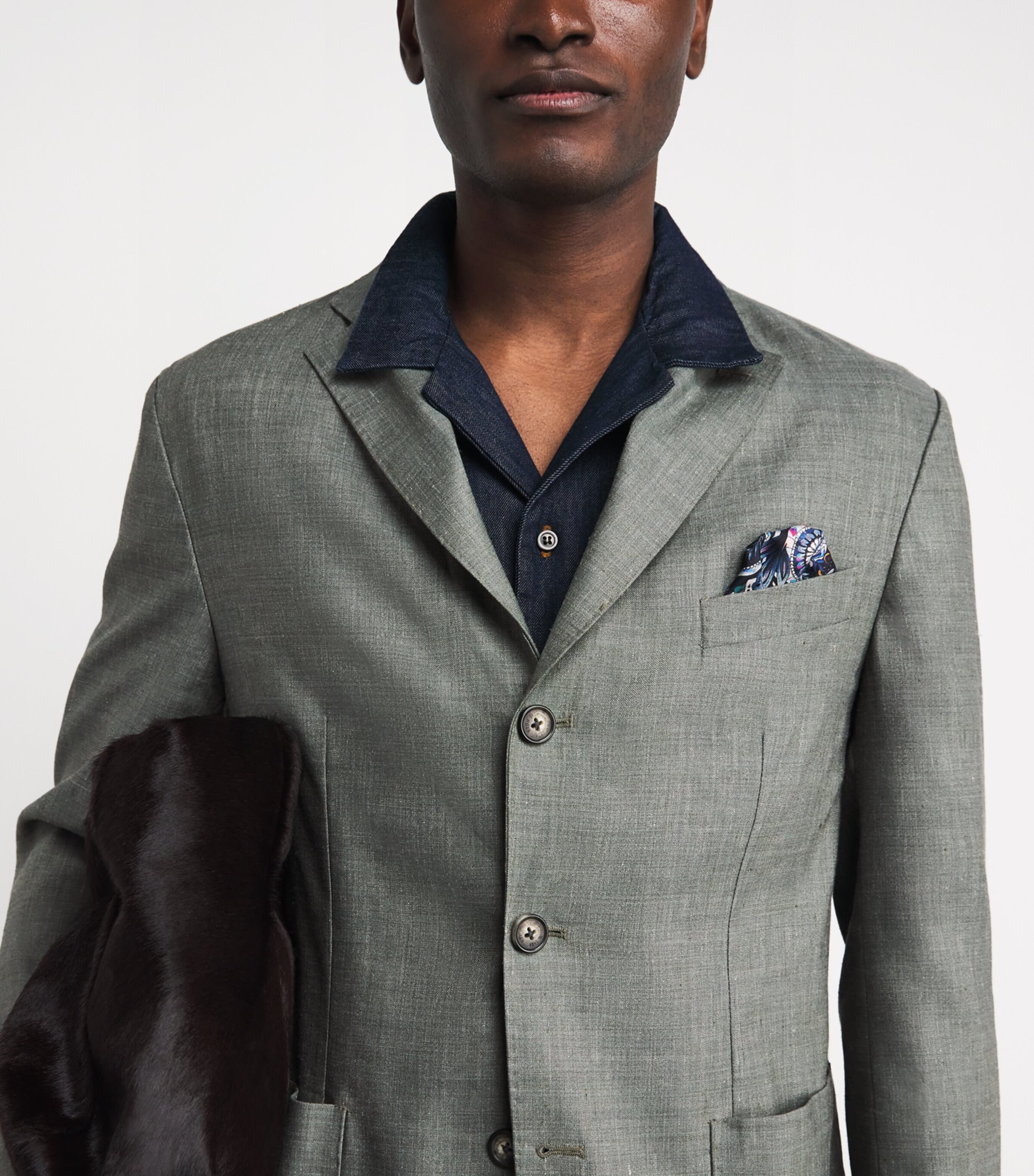Eton Mens Wool-Silk-Linen Blazer Mid Green Image 3
