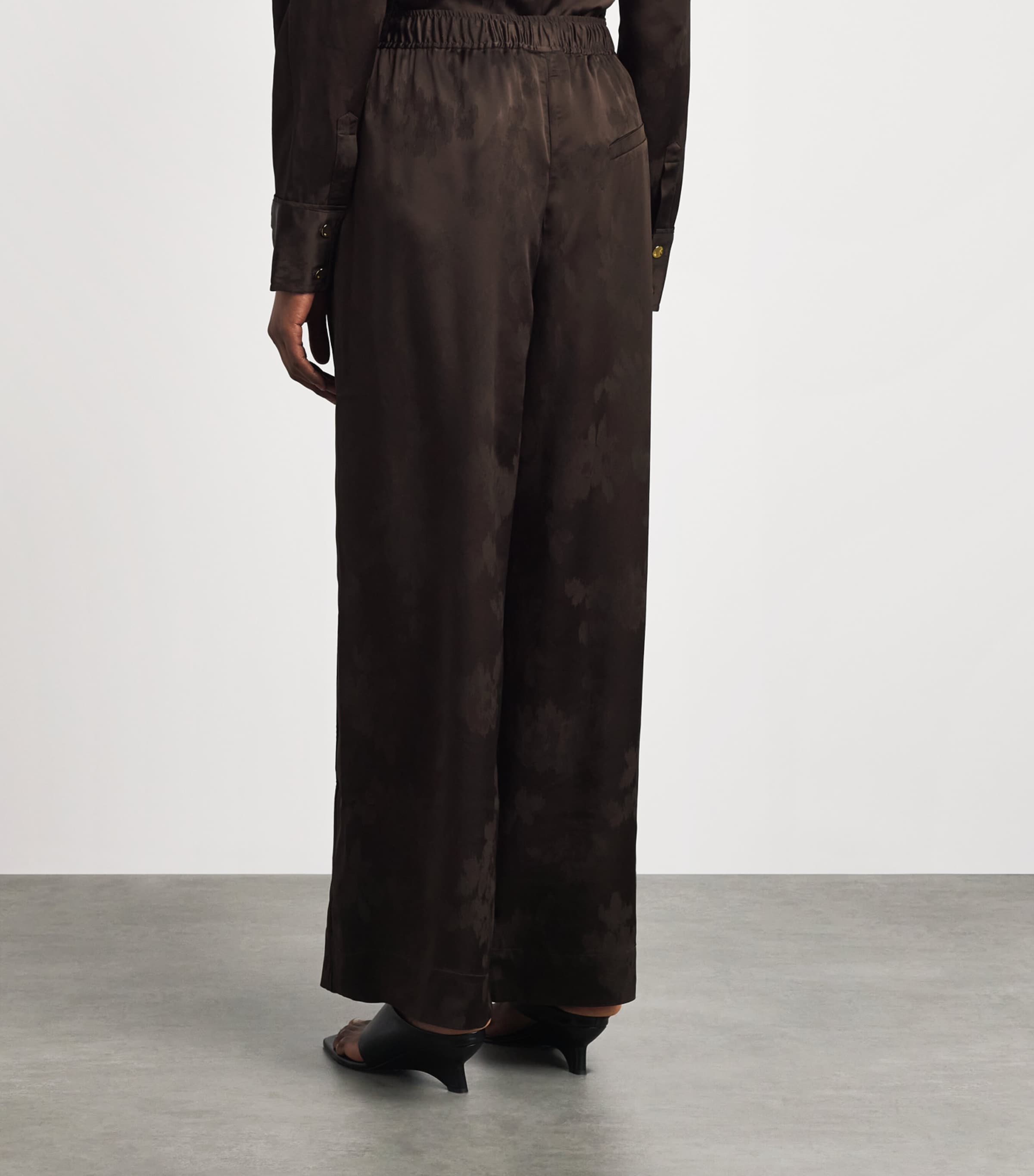 GANNI Womens Satin Jacquard Drawstring Trousers Zwx Demitasse Image 5