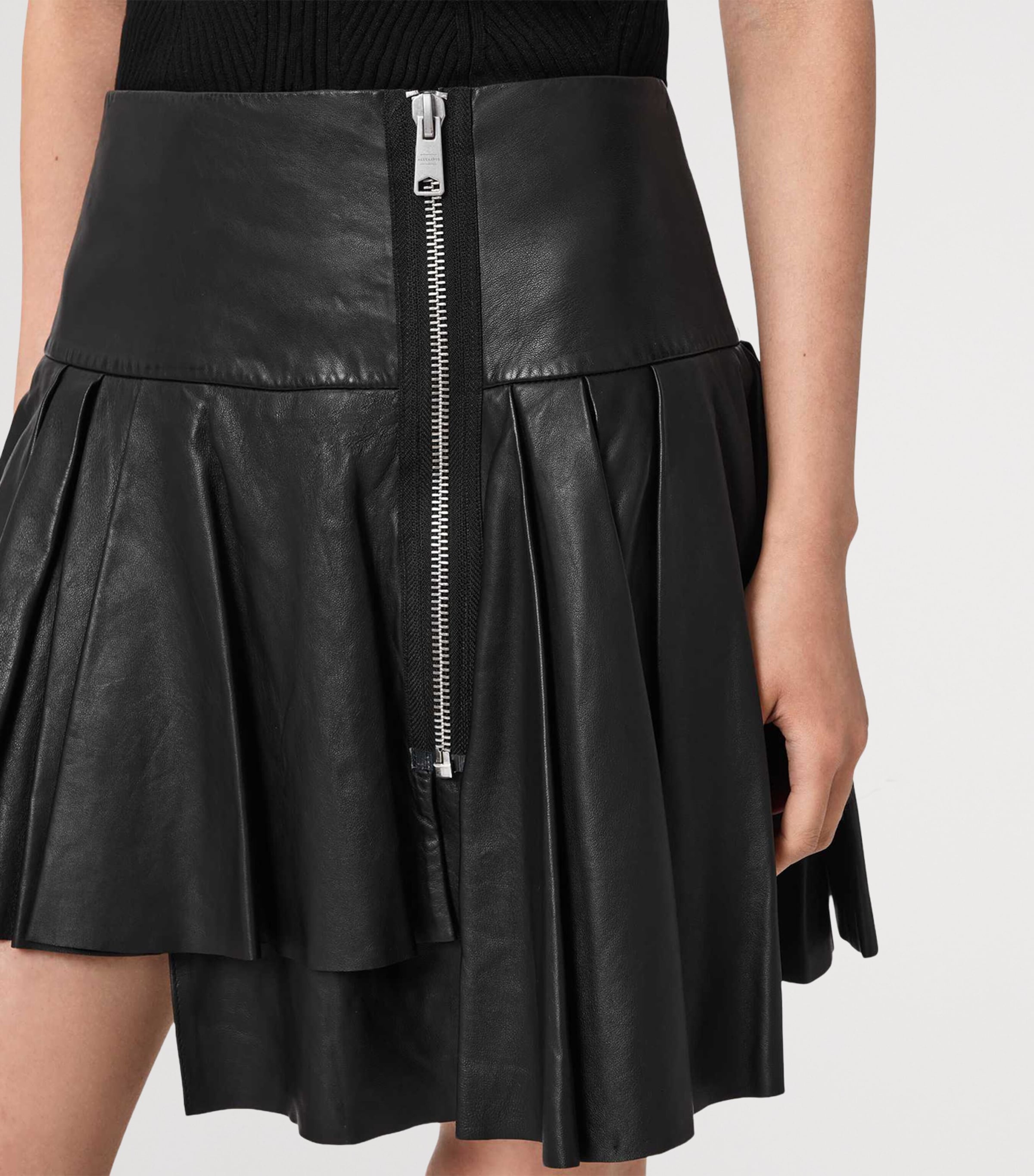 AllSaints Womens Nappa Leather Irina Mini Skirt Black Image 5