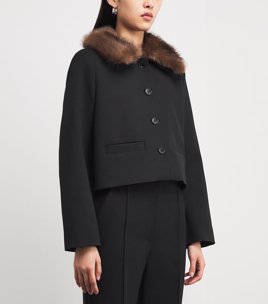 Cropped Removable-Collar Pea Coat BLACK Image 3