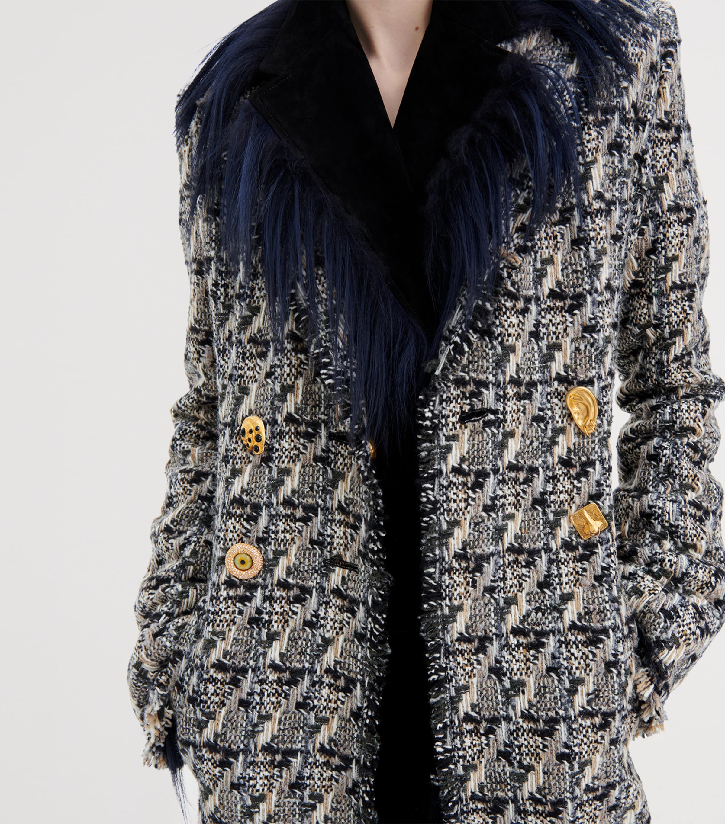 Schiaparelli Womens Wool Tweed Double-Breasted Coat Multicolor Image 5
