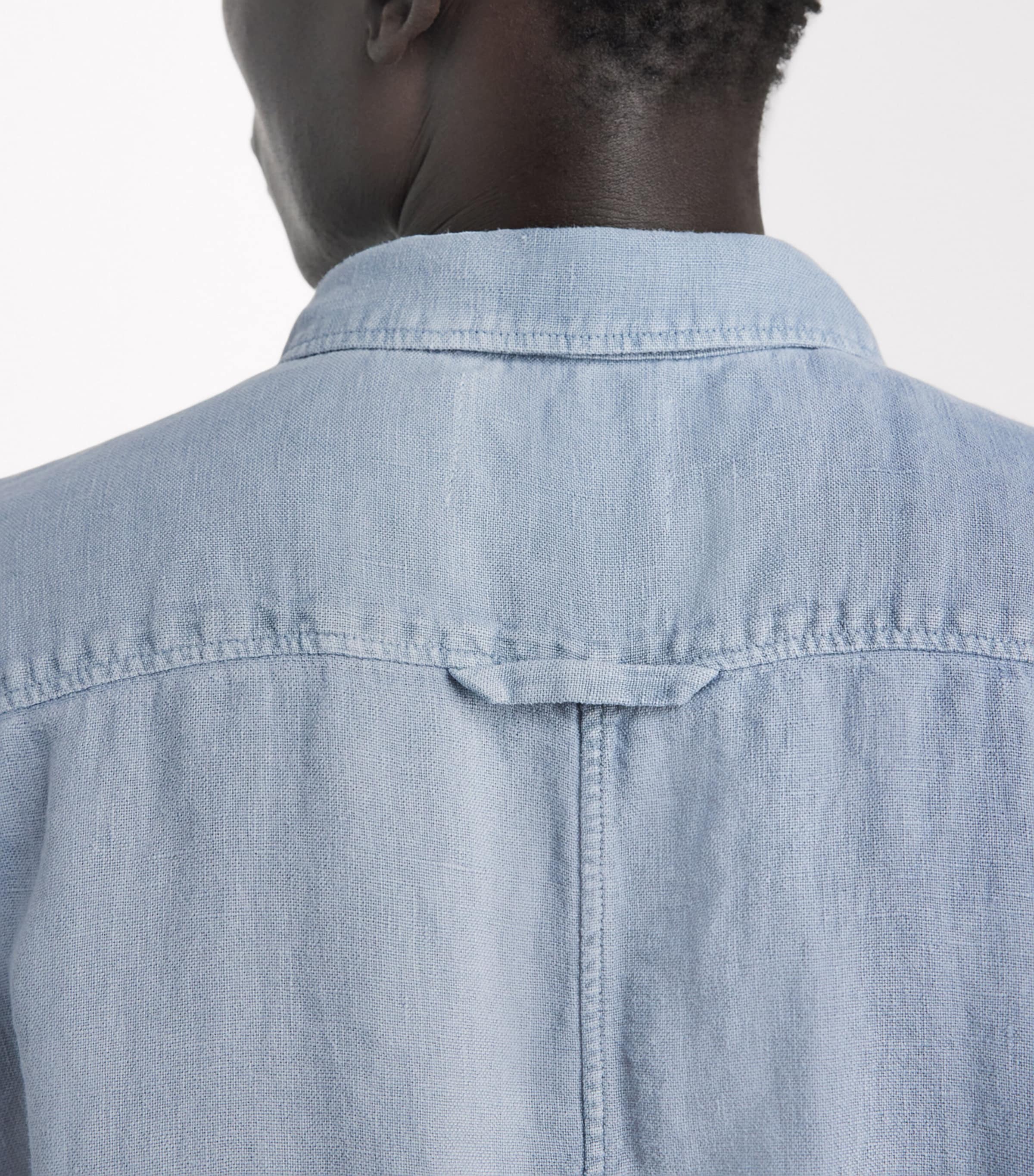Citizens of Humanity Mens Linen Short-Sleeve Shirt Stone Blue Image 3