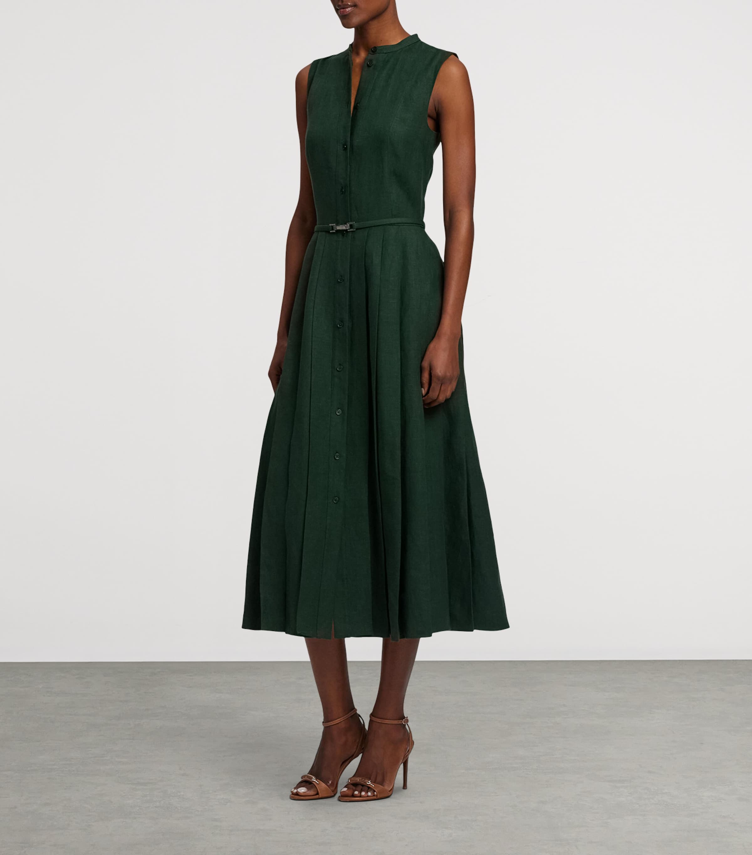 Linen Sleeveless Midi Dress DARK RACING GREEN Image 6