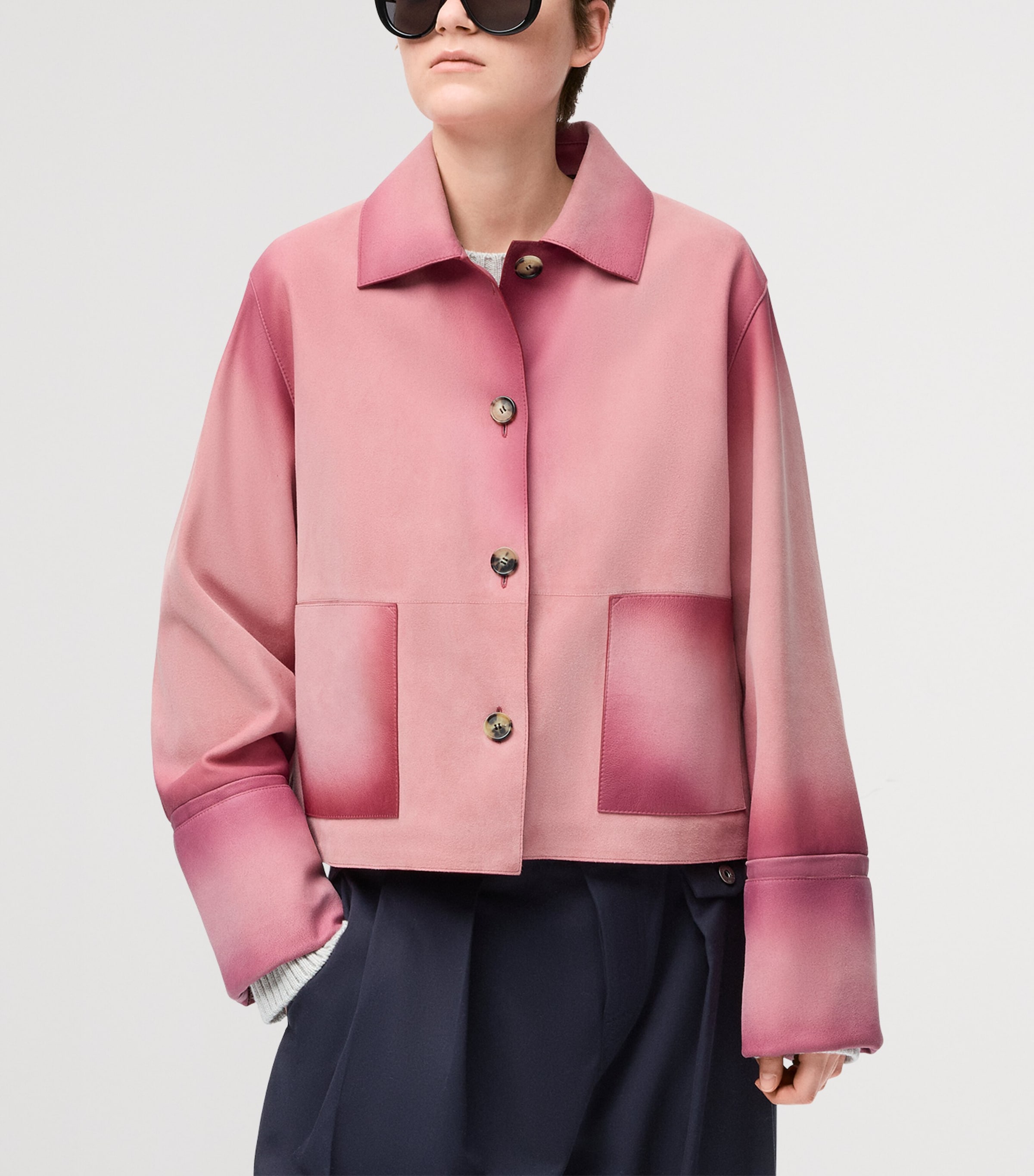 LOEWE Womens Lambskin Turn-Up Jacket Pink Image 3