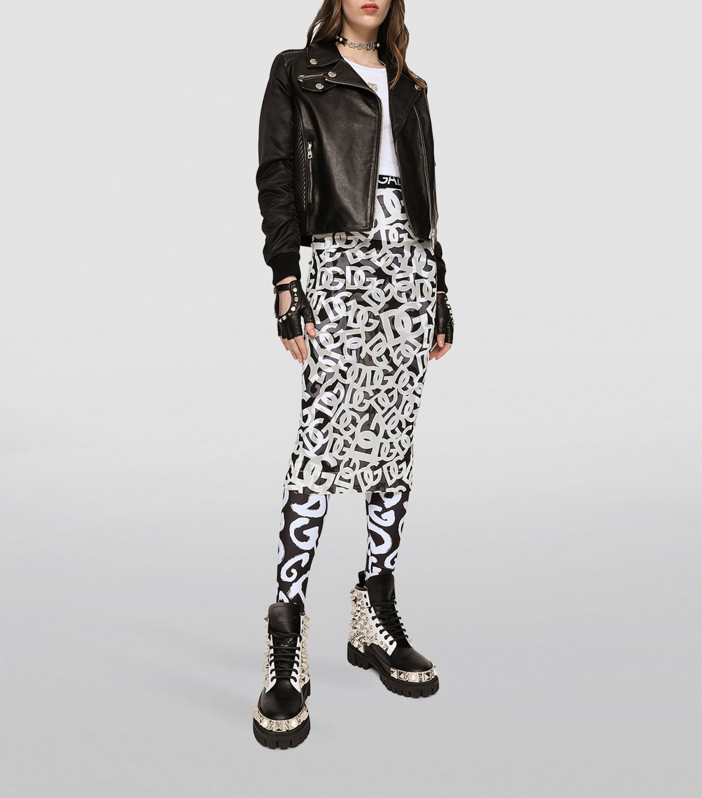 Dolce&Gabbana Womens Leather Biker Jacket Black Image 2