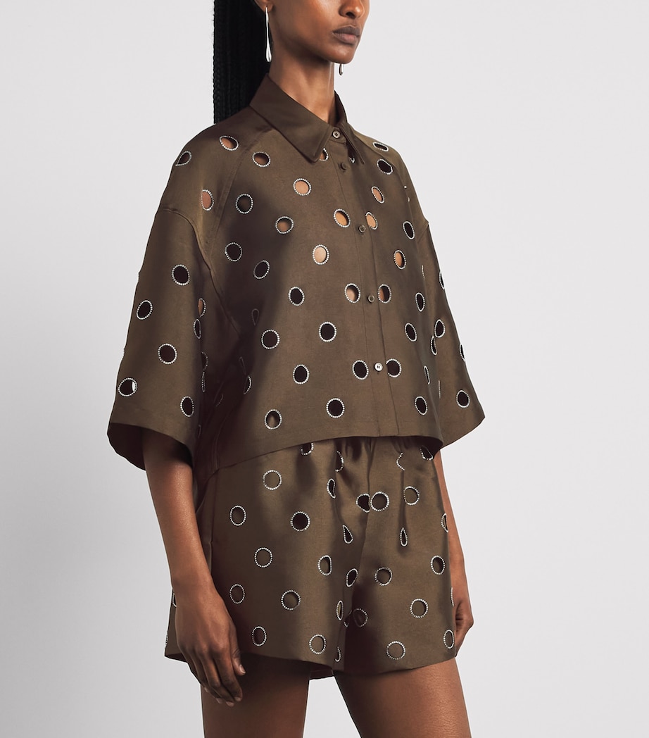 Sandro Paris Womens Rhinestone Cropped Shirt Brown Image 4