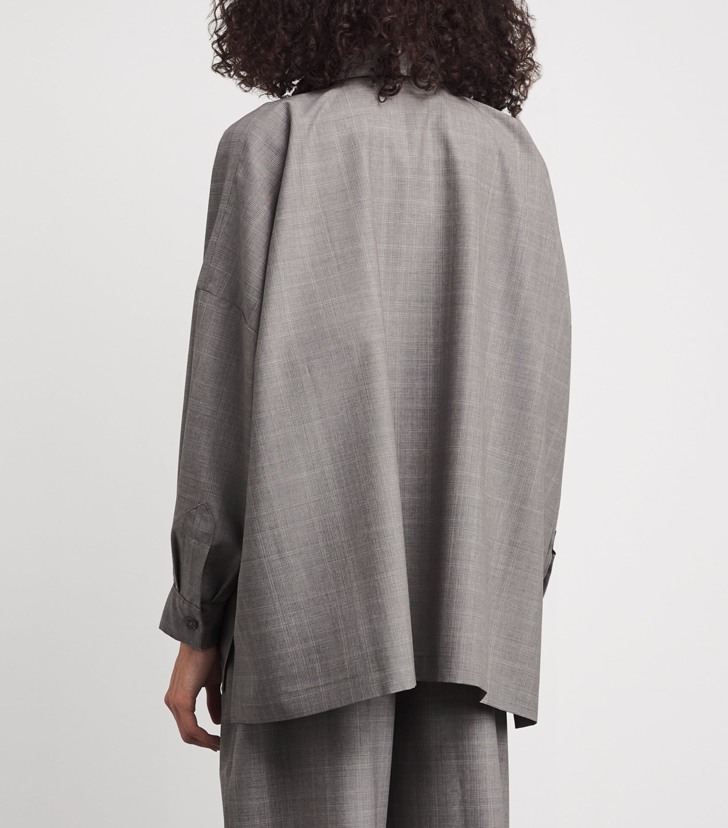 Virgin Wool Wide A-Line Shirt Jacket GREY Image 4