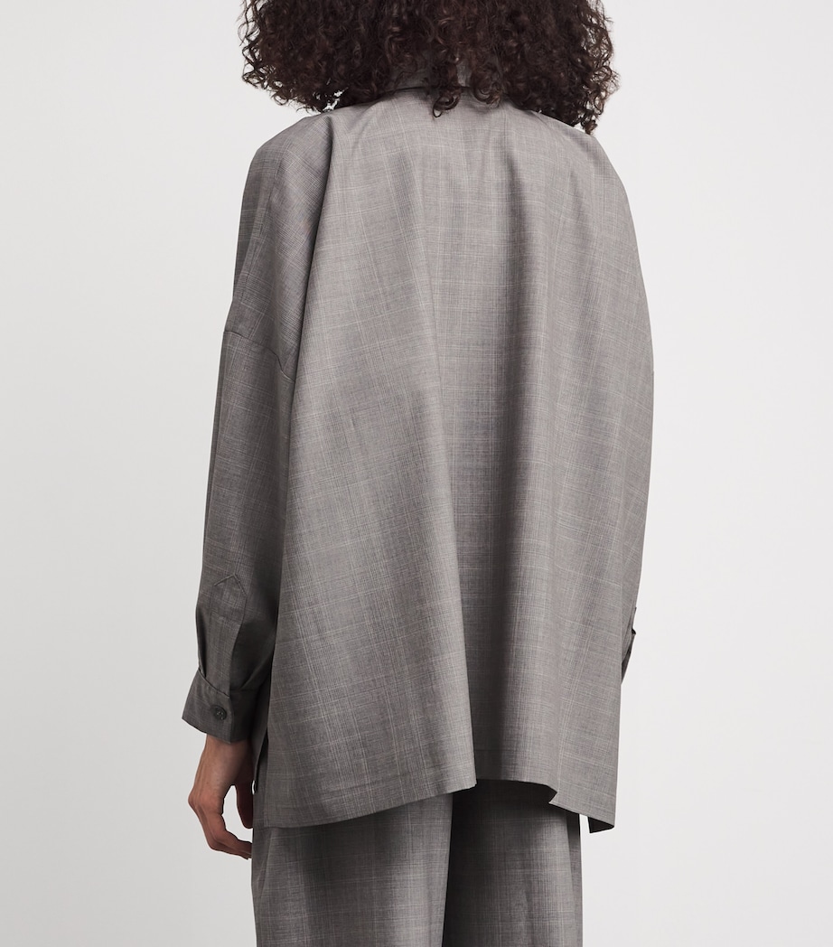 Virgin Wool Wide A-Line Shirt Jacket GREY Image 4