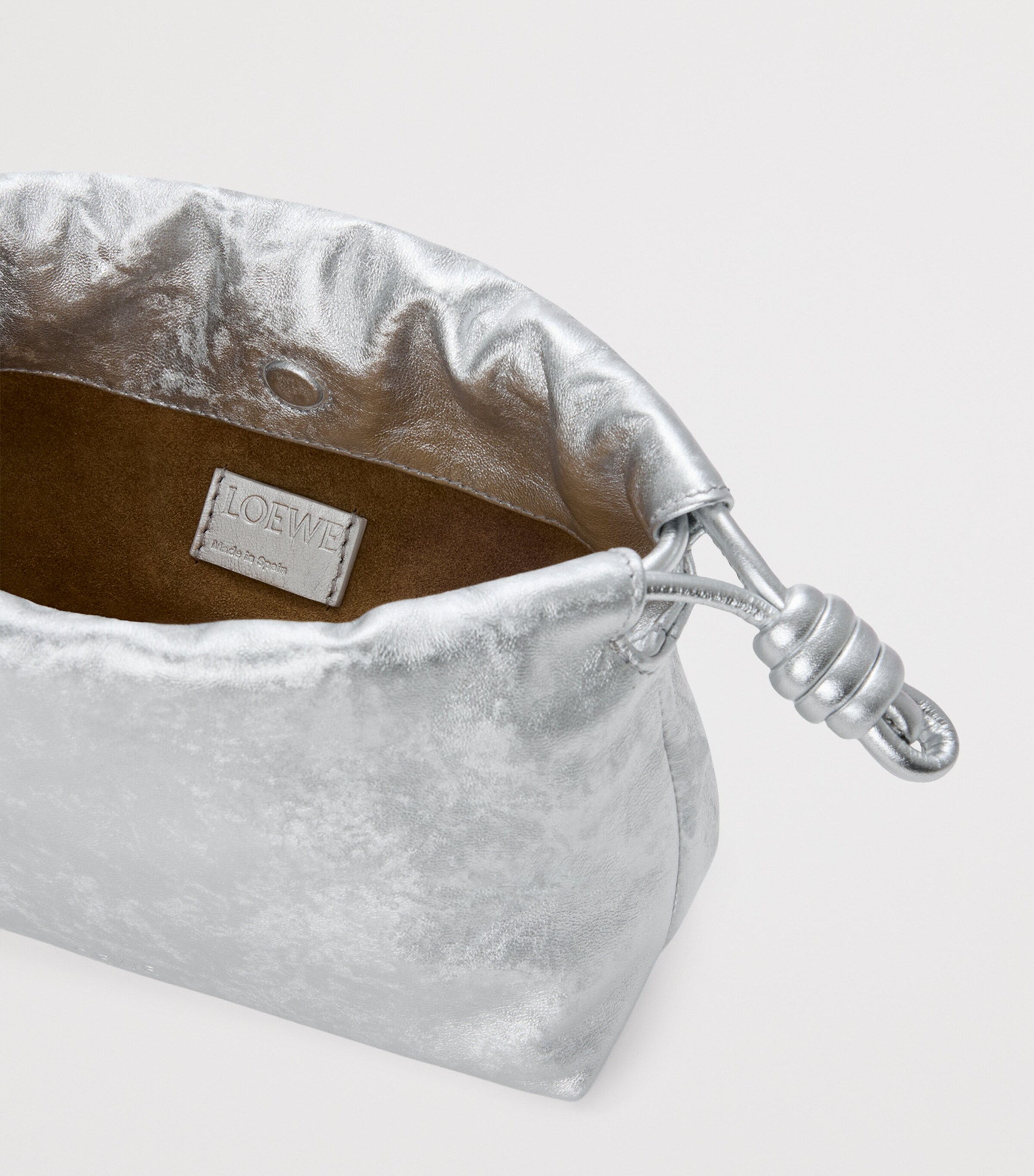 Mini Leather Flamenco Clutch Bag SILVER Image 7