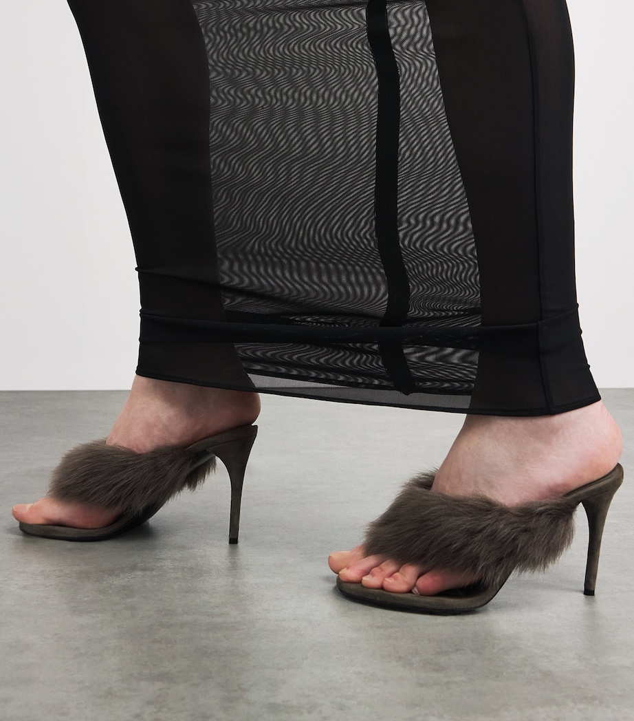 Alaïa Shearling Fur Thong Heeled Mules 90 Taupe Image 2