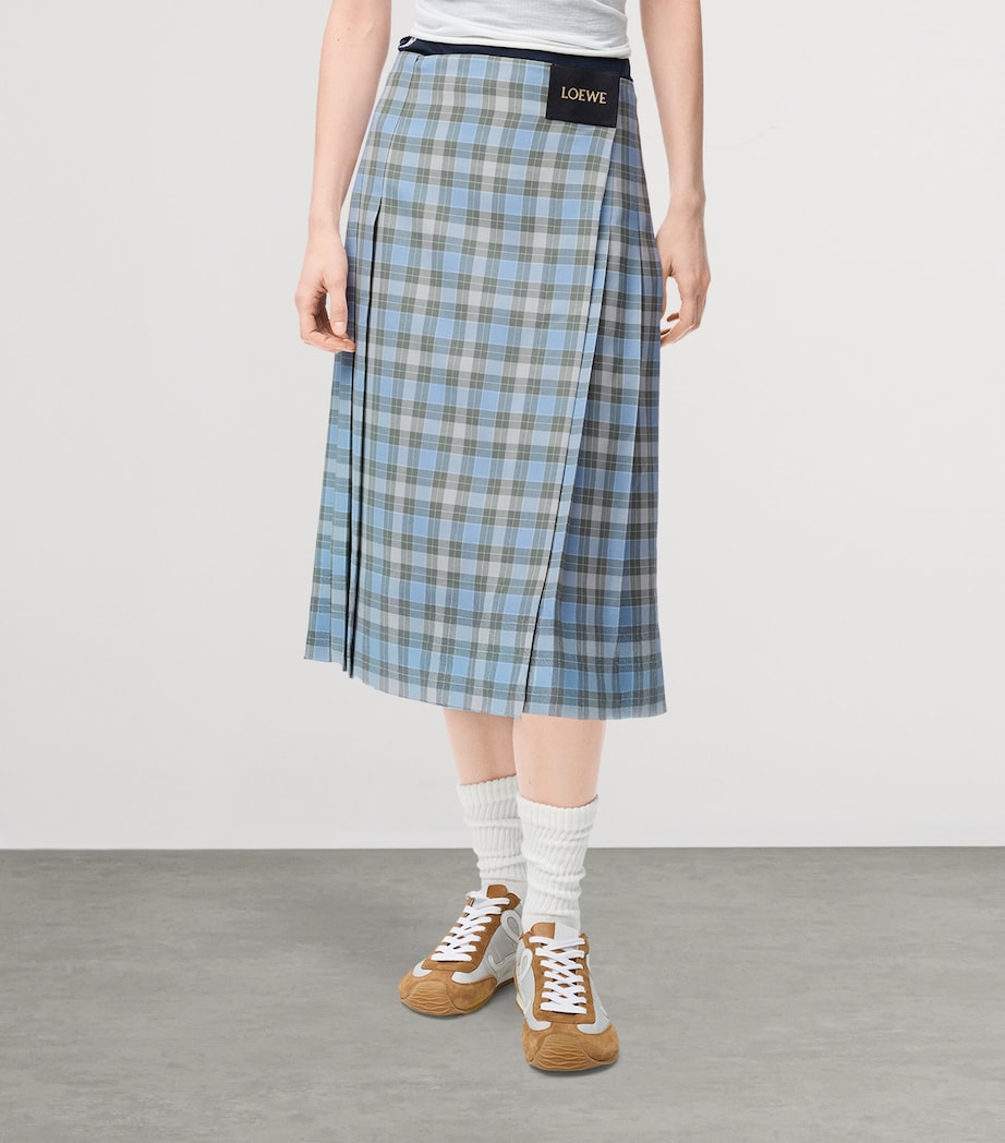 Check Pleated Midi Skirt LIGHT BLUE/WHITE Image 3