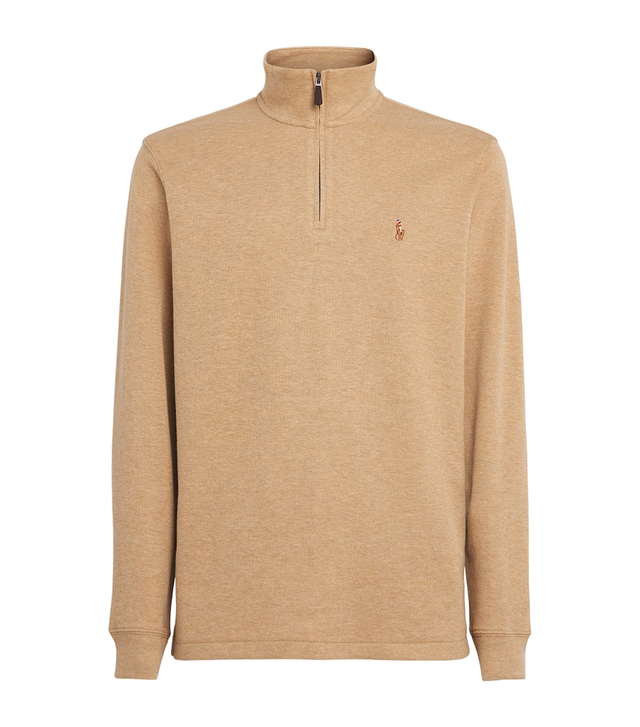 Polo Ralph Lauren Mens Estate-Rib Quarter-Zip Sweater Cafe Tan Heather Image 1