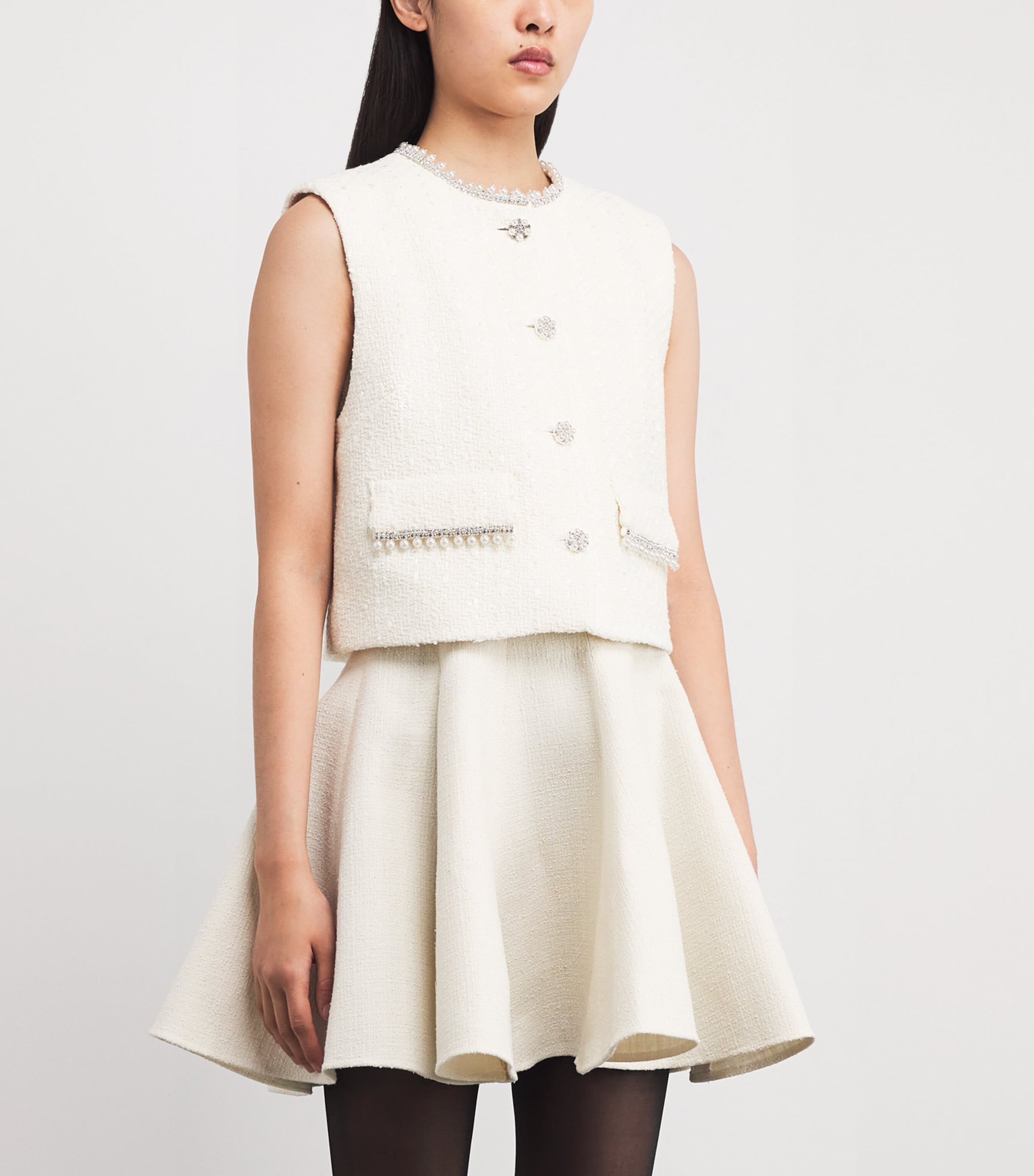 Tweed Jewel-Embellished Waistcoat ECRU Image 3