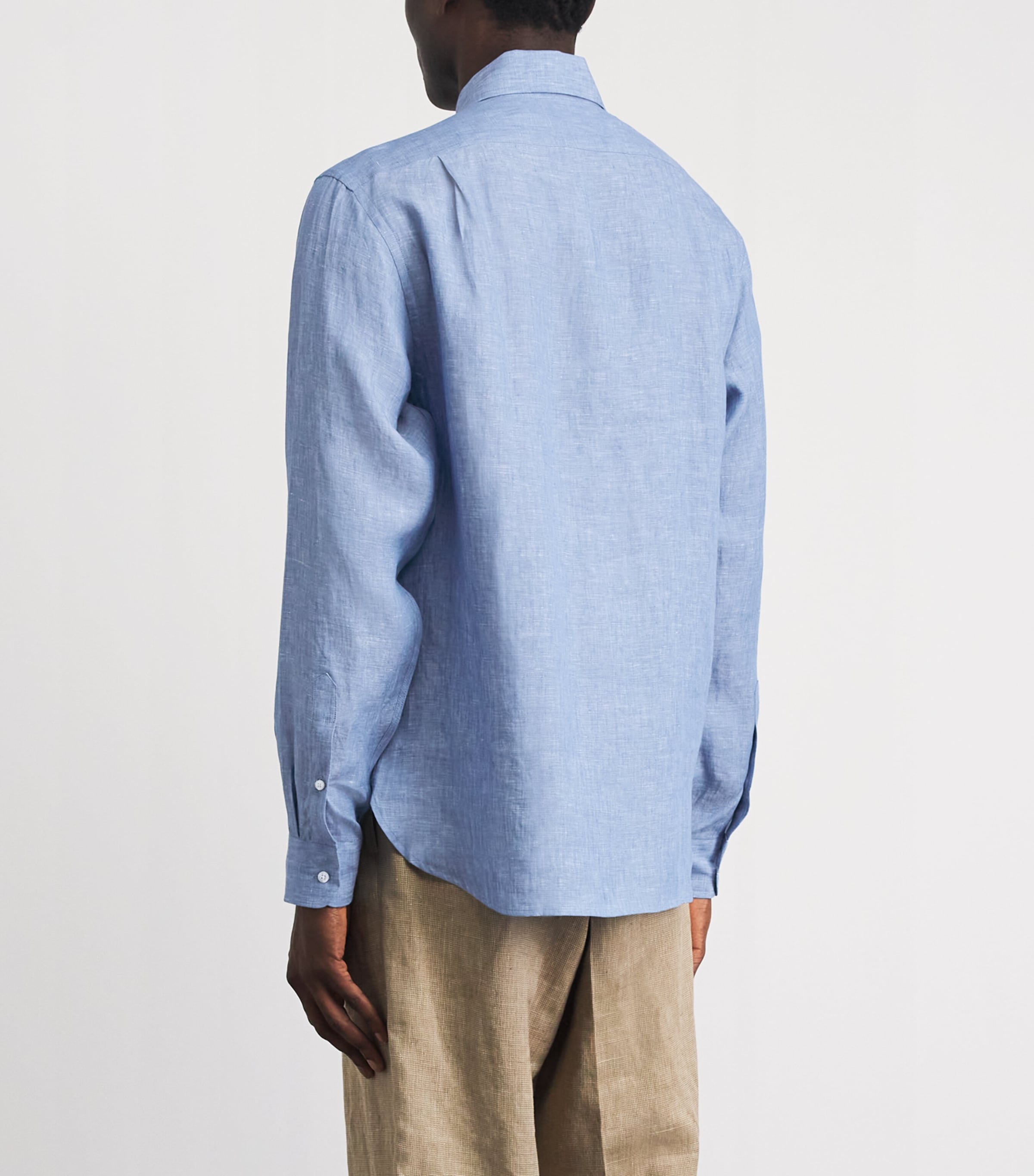 Ralph Lauren Purple Label Mens Linen Chambray Shirt Infinity Blue Image 5