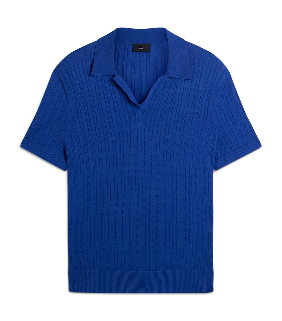Dunhill Mens Cotton-Mulberry Silk Polo Shirt Blue Image 1