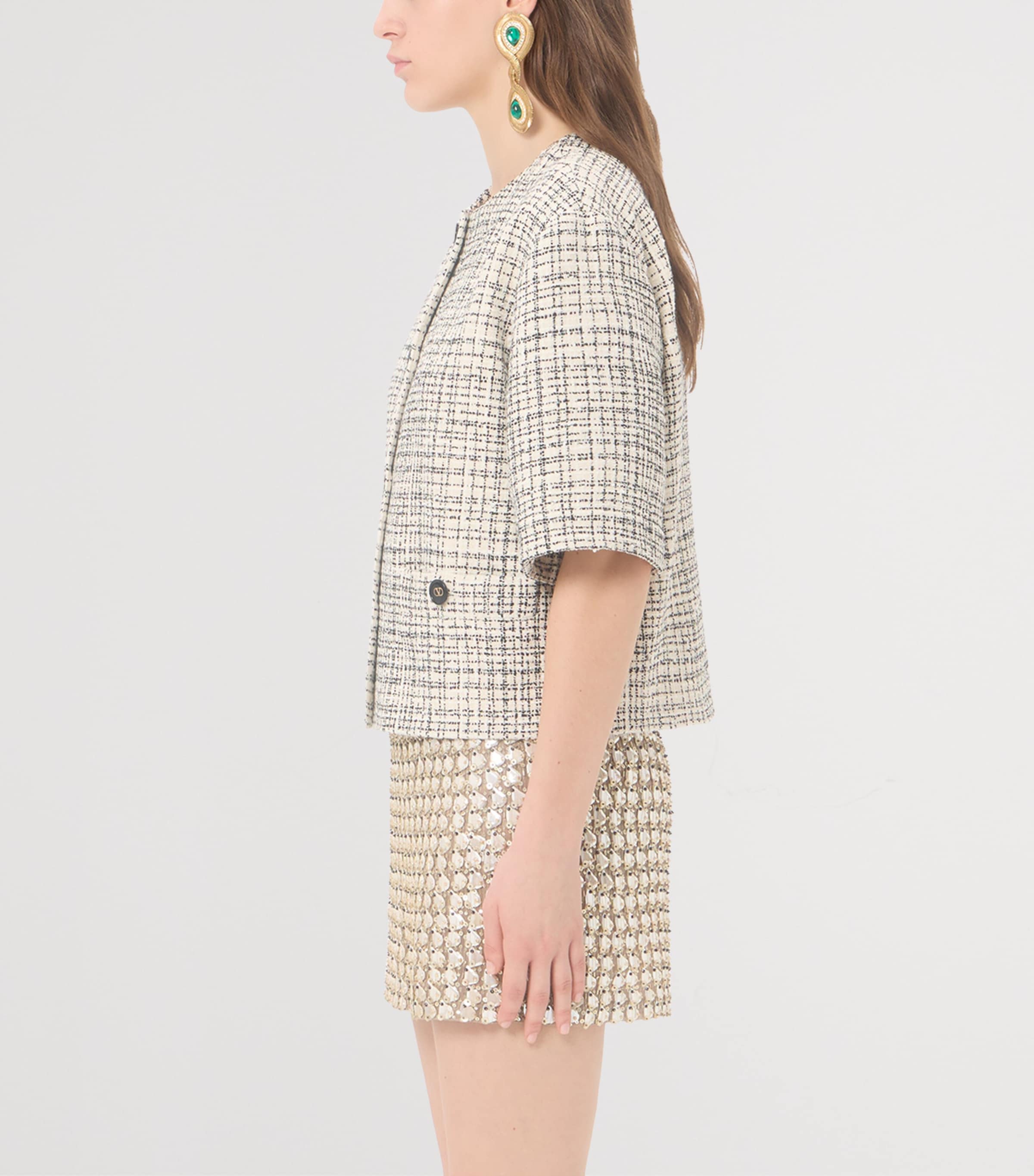 Valentino Womens Tweed Cropped-Sleeve Jacket Image 4