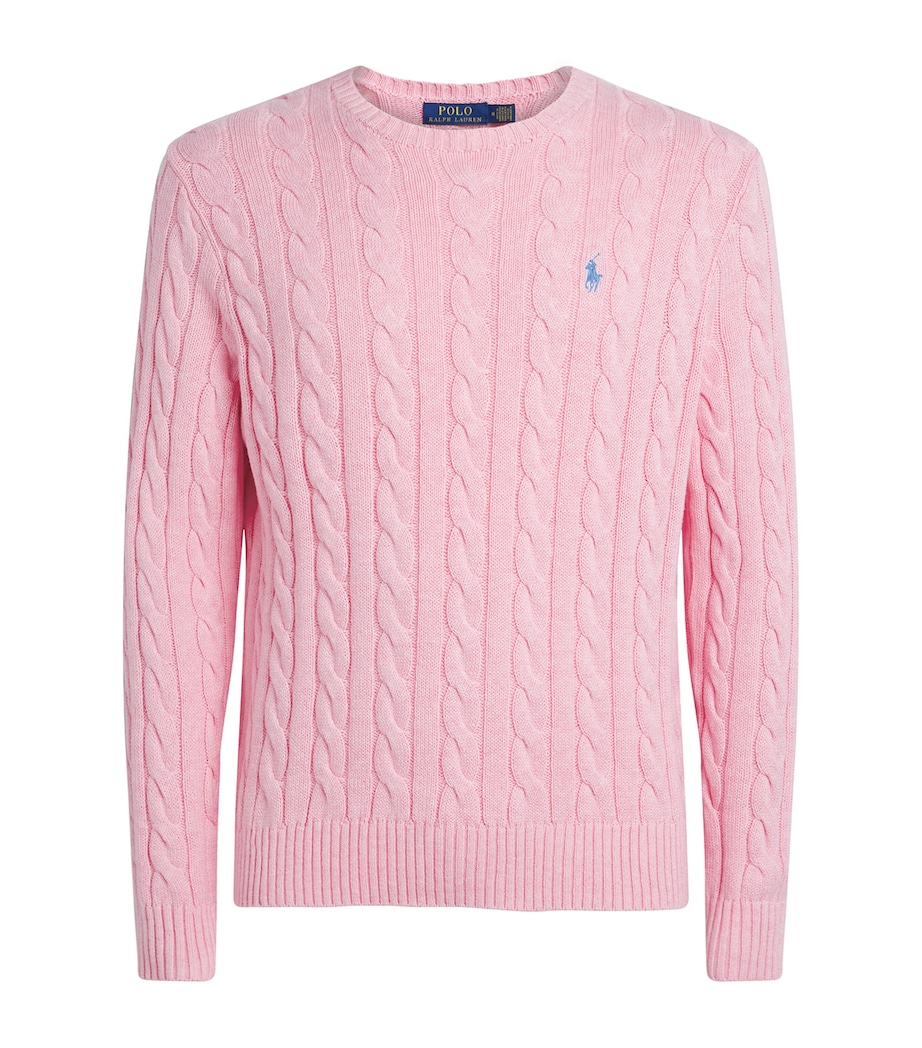 Polo Ralph Lauren Mens Cotton Cable-Knit Sweater Ballet Pink Hthr Image 1