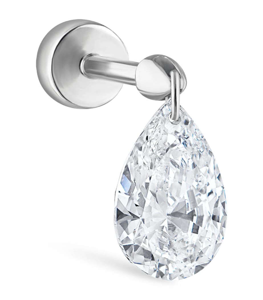 White Gold Floating Pear Diamond Charm Threaded Stud Earring (7mm) WHITE GOLD Image 1