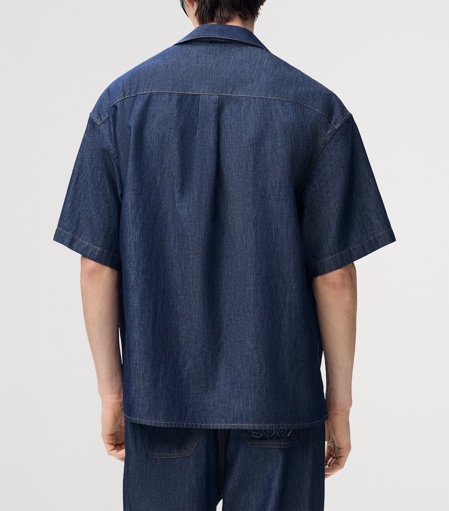 LOEWE Mens Chambray Short-Sleeve Shirt Denim Blue Image 4