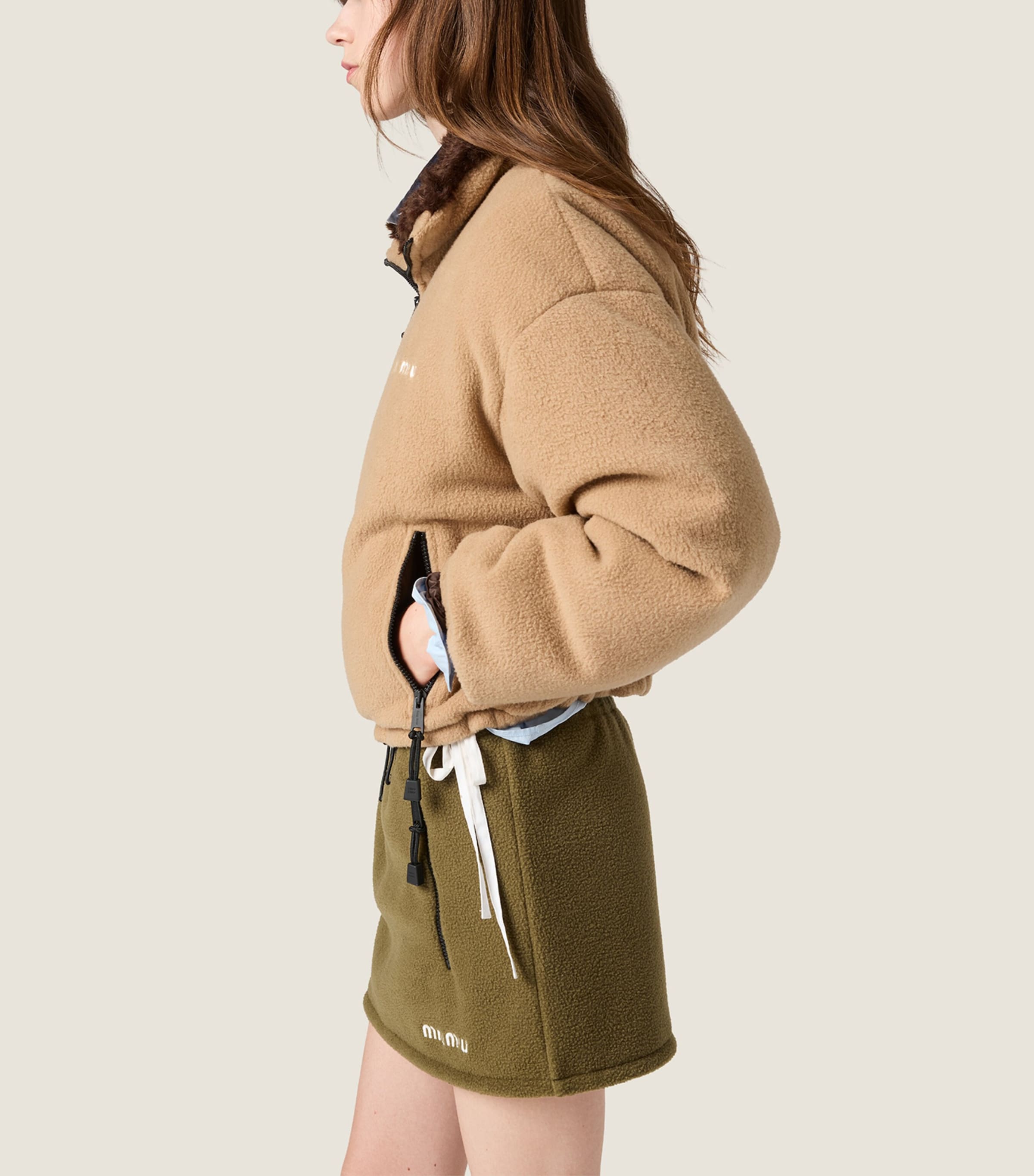 Miu Miu Womens Teddy Funnel-Neck Puffer Jacket Brown Image 5