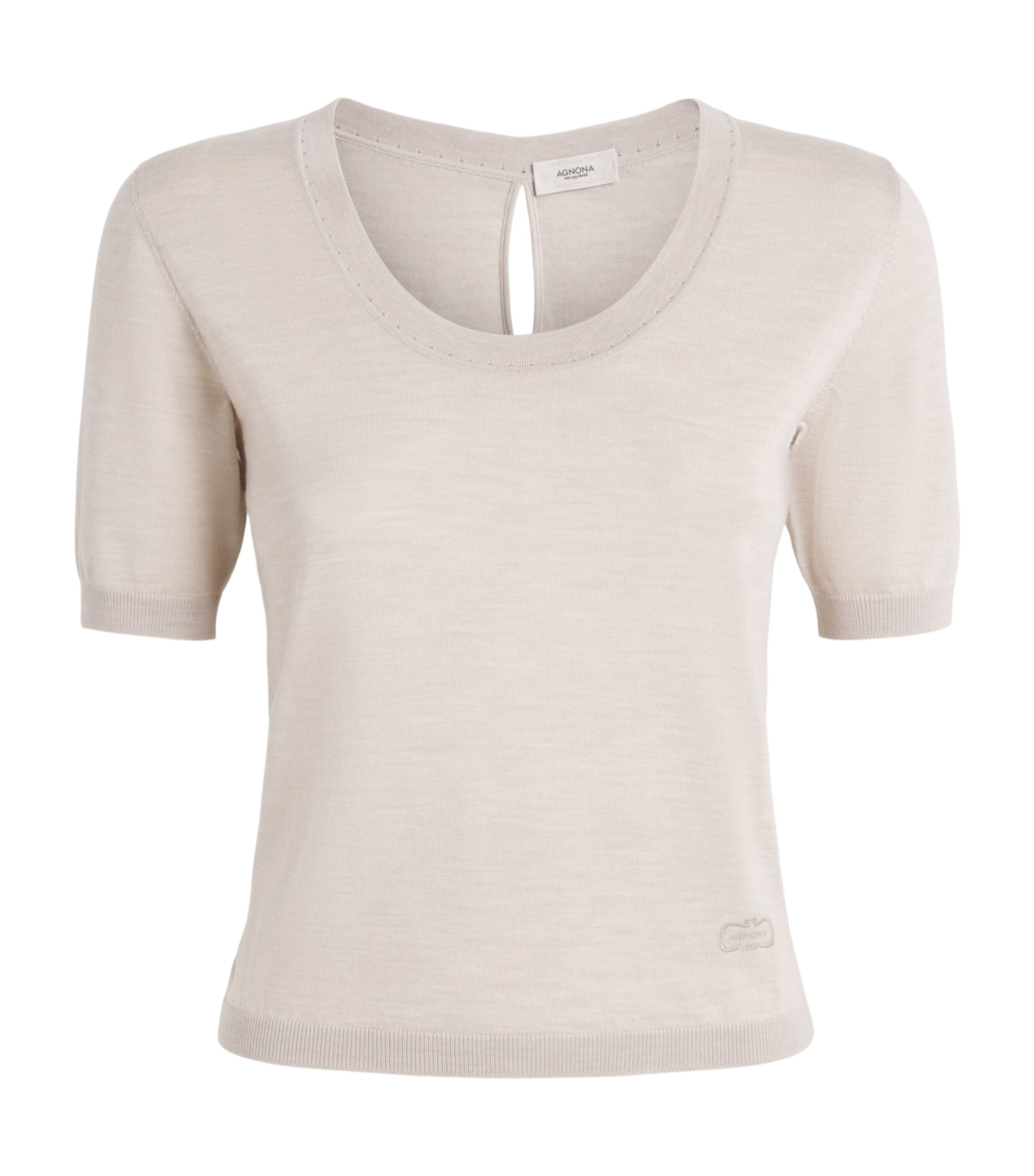Agnona Womens Wool-Silk-Cashmere Scoop-Neck Sweater Beige Greige Image 1