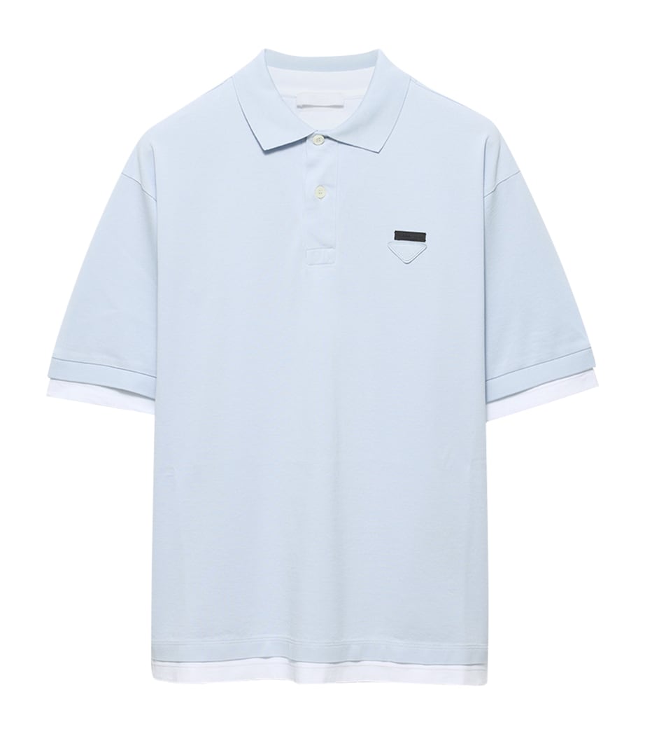 Prada Mens Cotton Layered Polo Shirt Light Blue Image 1