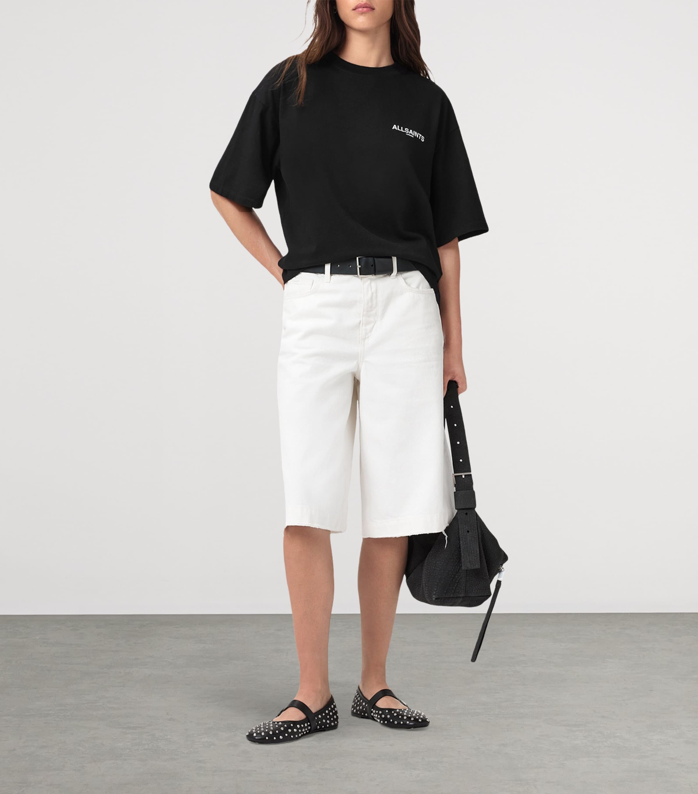 AllSaints Womens Organic Cotton Guardian Amelie Oversized T-Shirt Black Image 3
