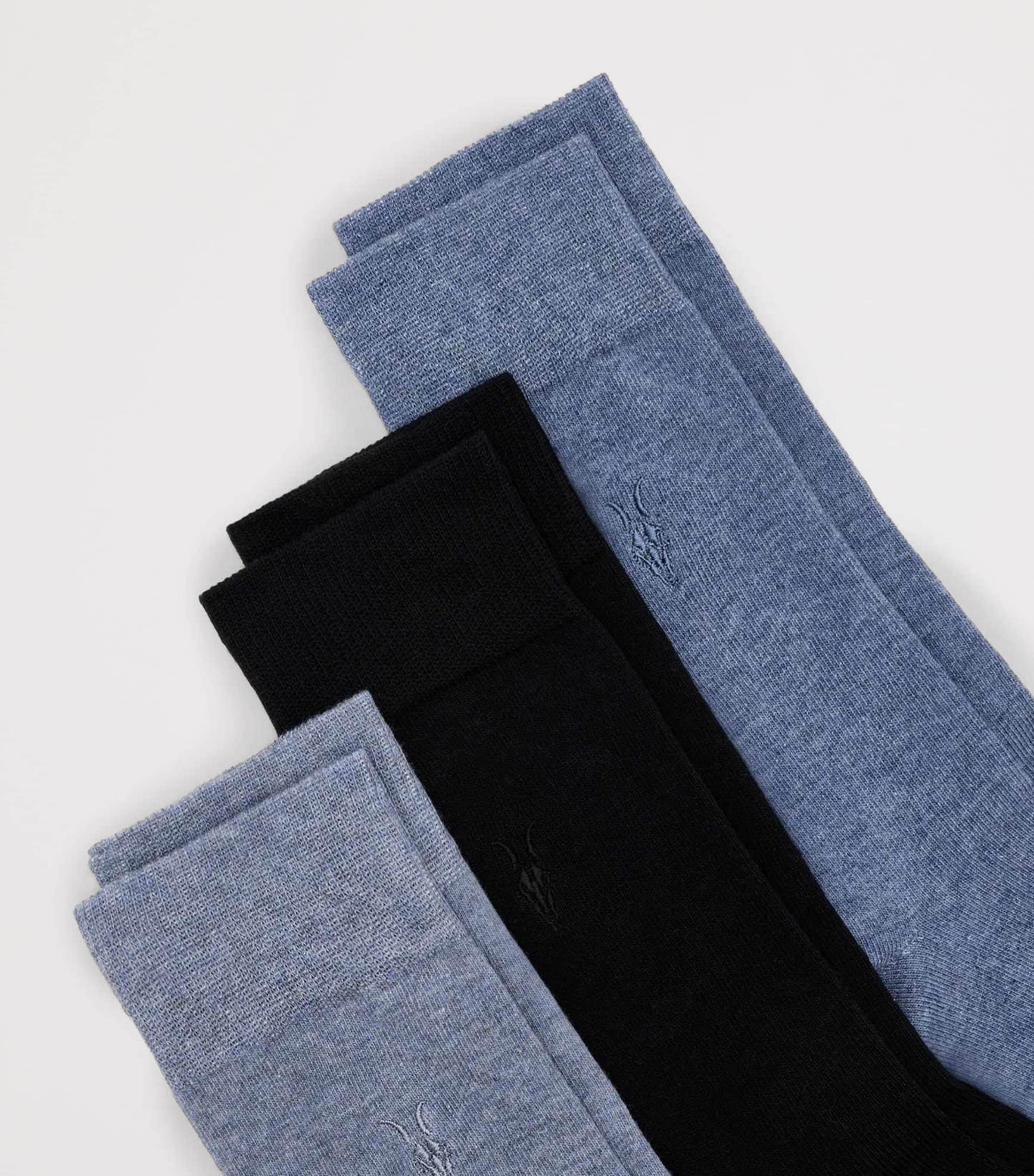 AllSaints Mens Organic Cotton-Blend Ramskull Adan Socks (Pack of 3) Agate Blue Image 2