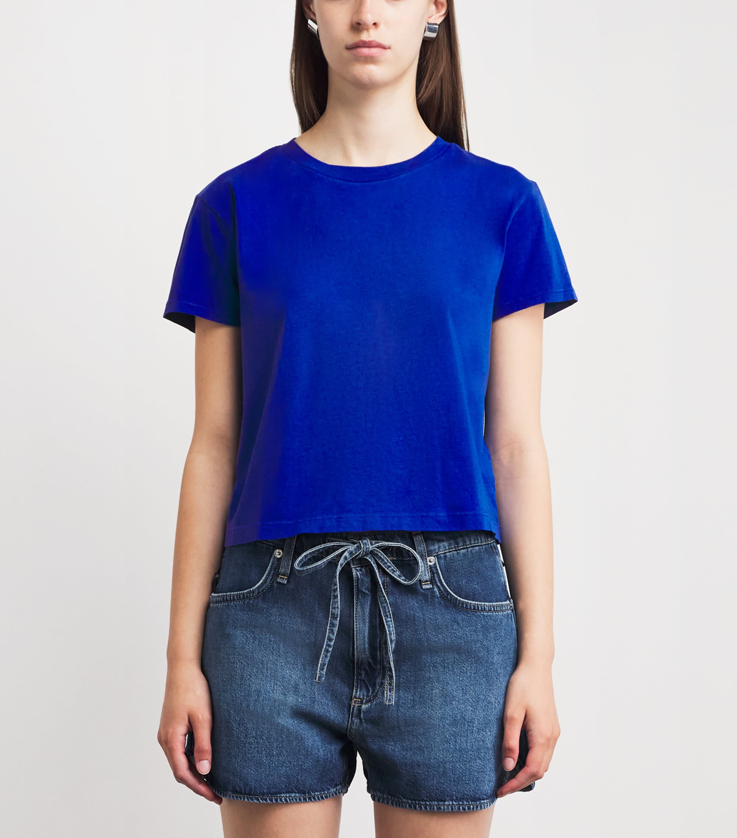 AGOLDE Womens Organic Cotton Adine Shrunken T-Shirt Cobalt Blue Image 4