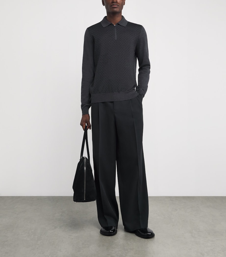 Wool Knit Zip Polo Sweater 13 GREY Image 2