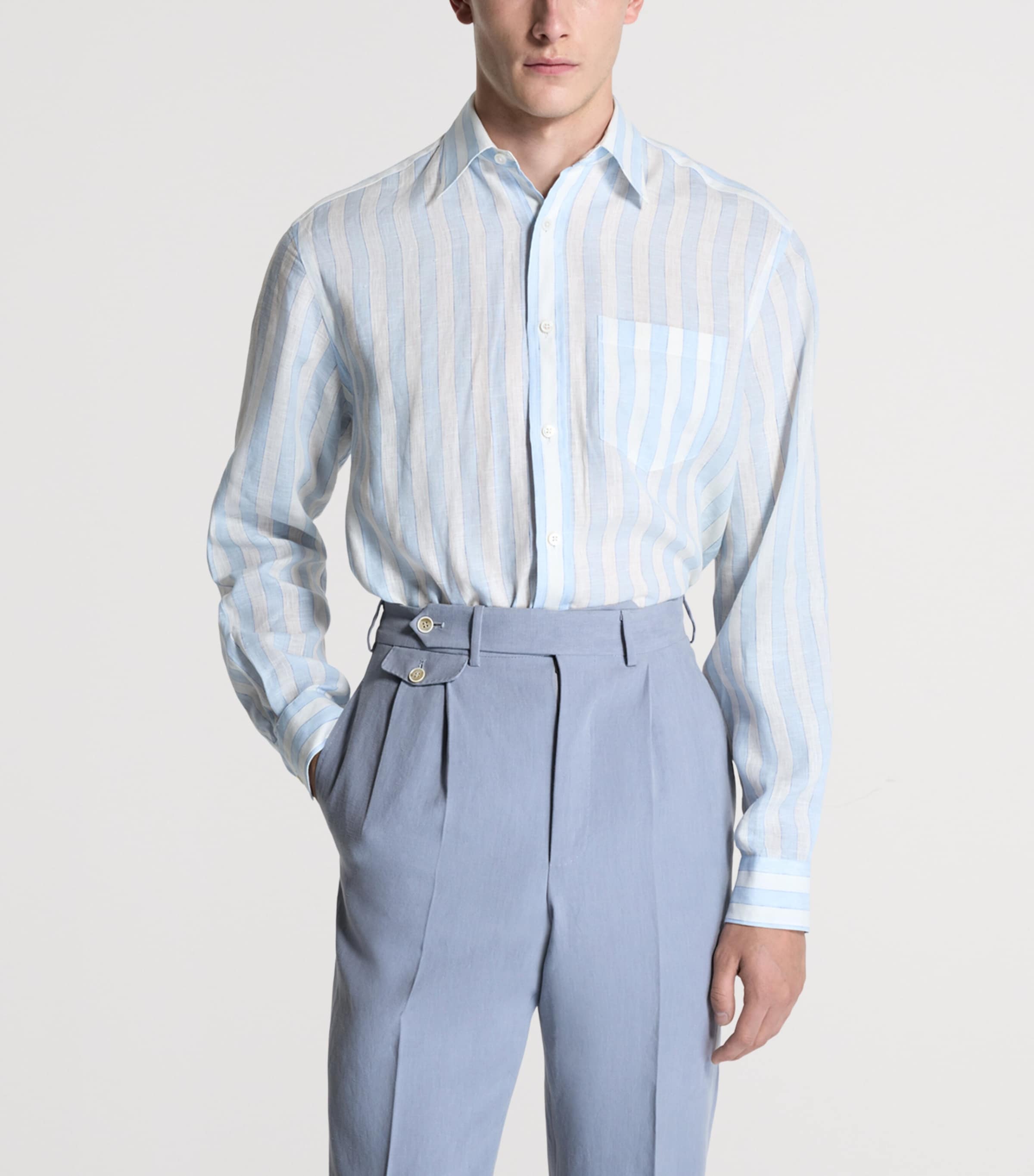Dunhill Mens Linen Shirt Blue Image 4