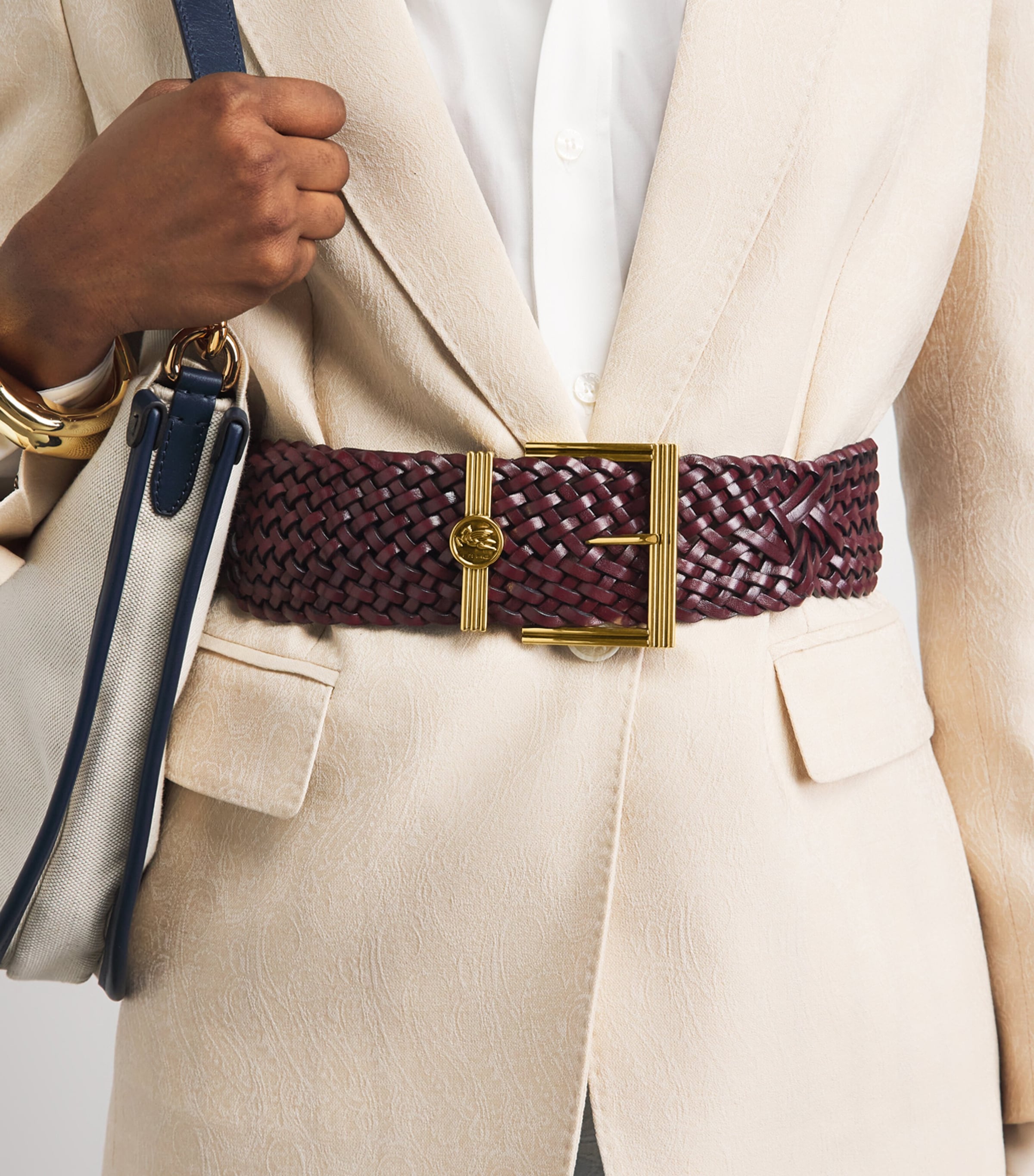 Etro Leather Woven Coin Buckle Belt Burgundy Image 2