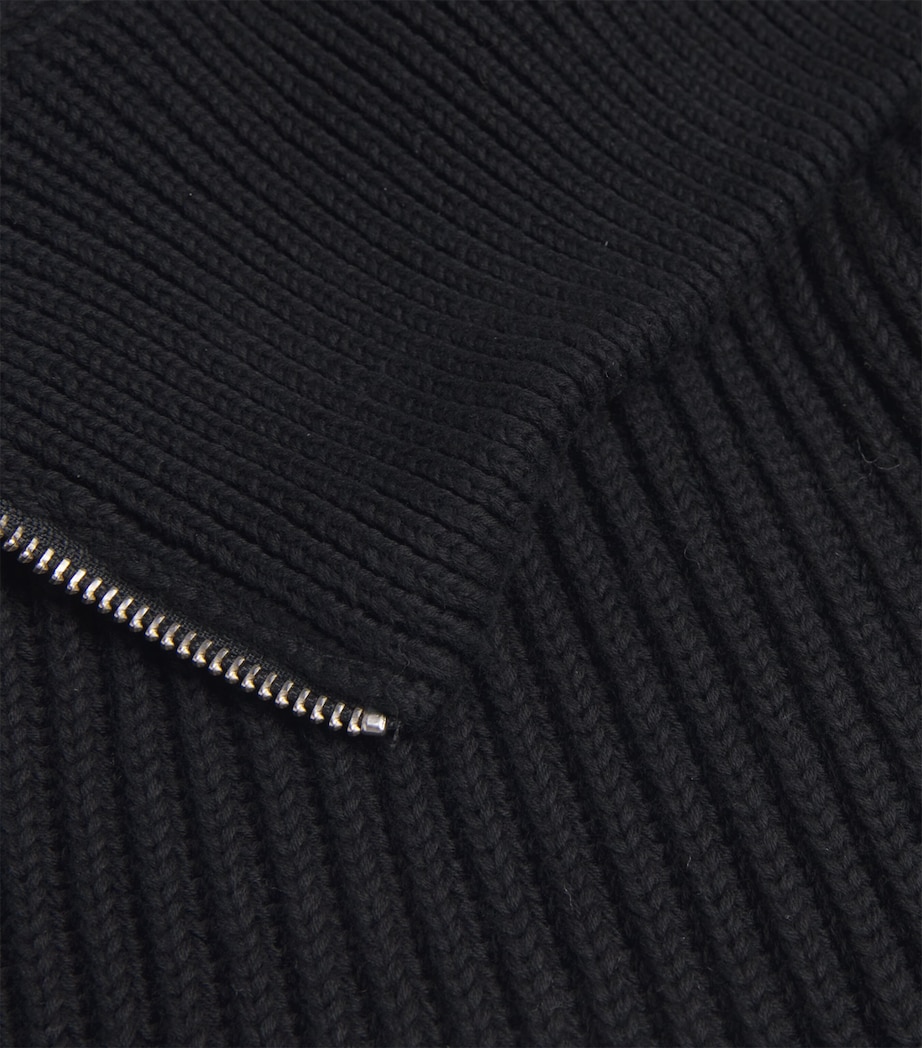 Rib-Knit Zip-Up Cardigan 900 - BLACK Image 5