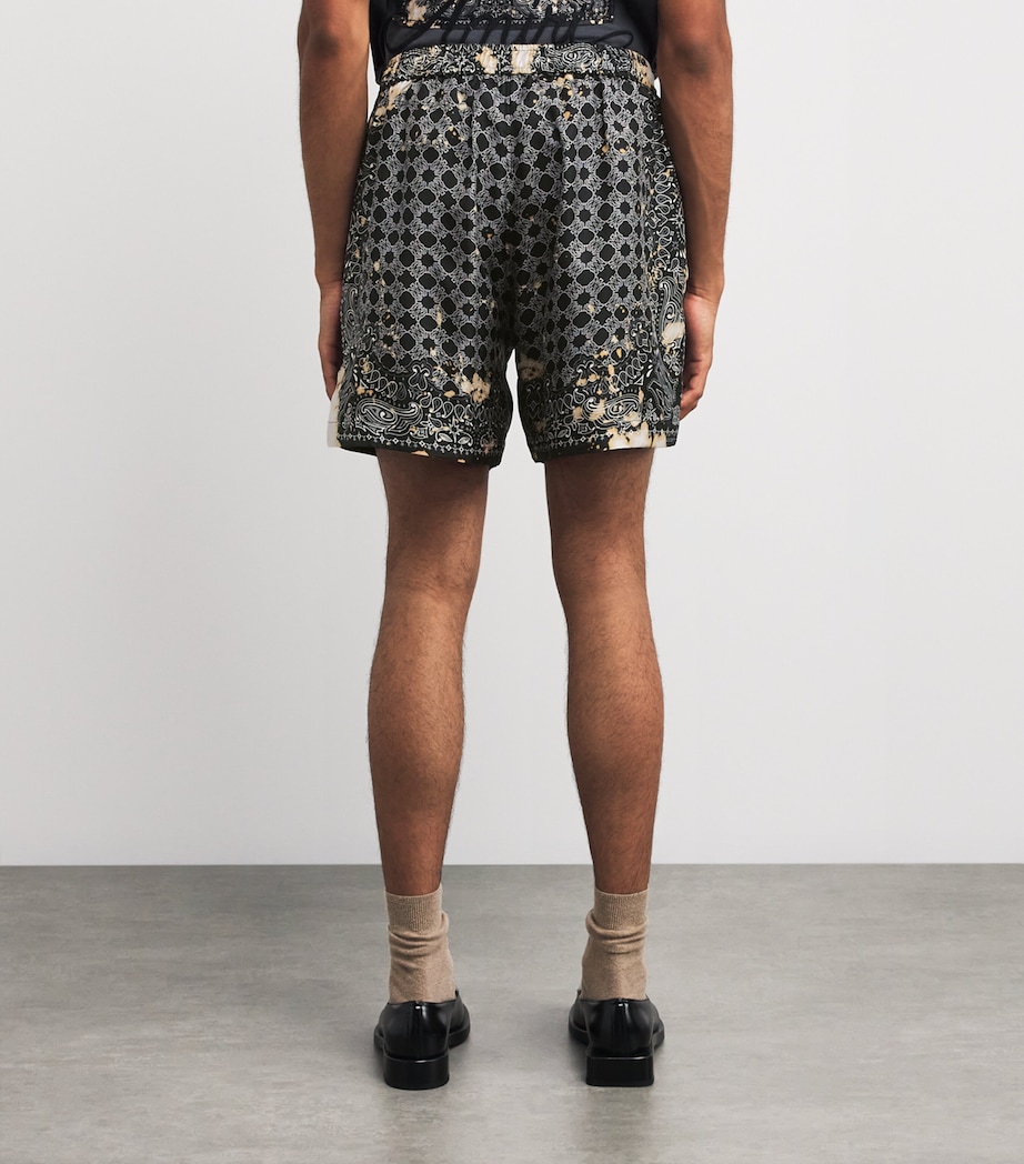 Silk Bleached Bandana Print Shorts BLACK Image 4