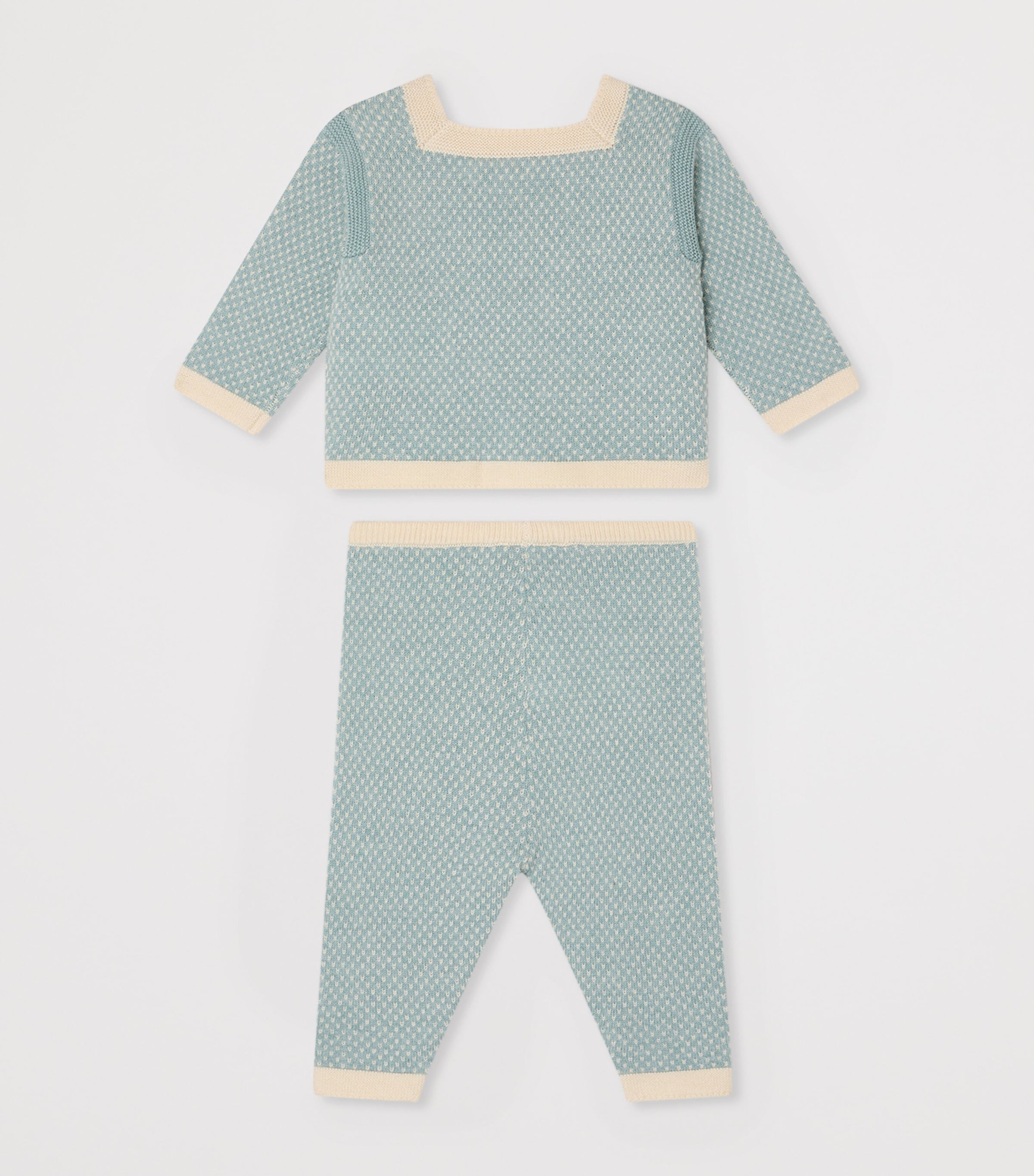 Bonpoint Wool-Cotton Sweater and Trousers Set (1-18 Months) Bleu Moyen Image 2