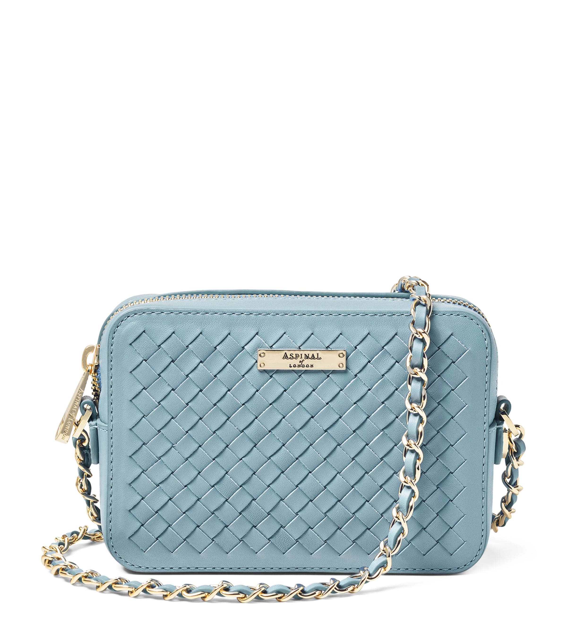 Aspinal Of London Leather Woven Milly Cross-body Bag In Blue