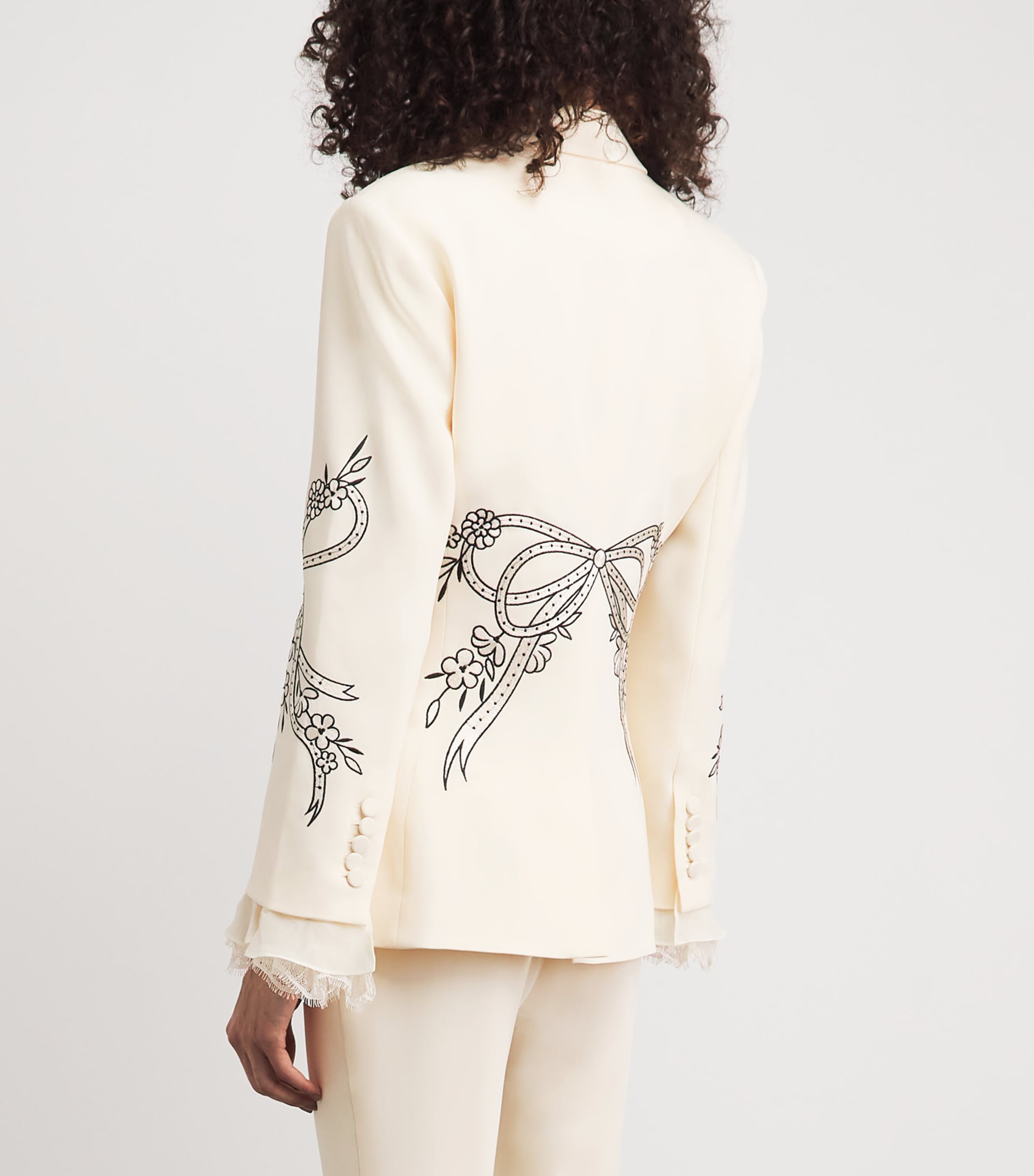 Cinq A Sept Womens Embroidered Bow Cheyenne Blazer Gardenia / Black Image 5
