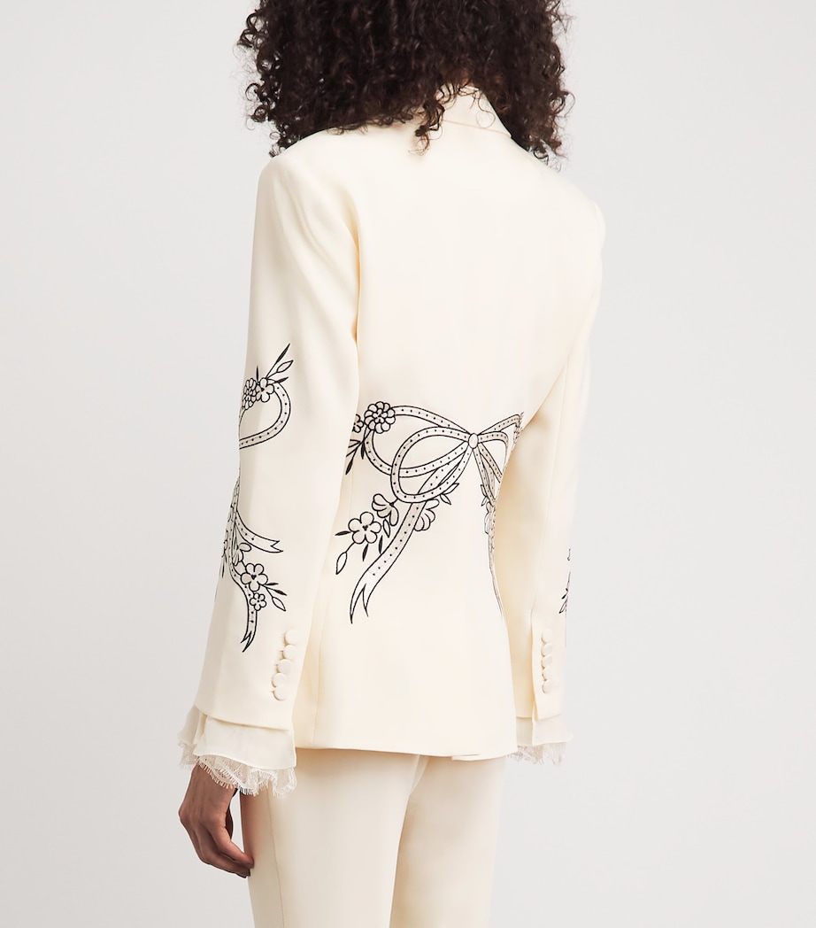 Cinq A Sept Womens Embroidered Bow Cheyenne Blazer Gardenia / Black Image 5