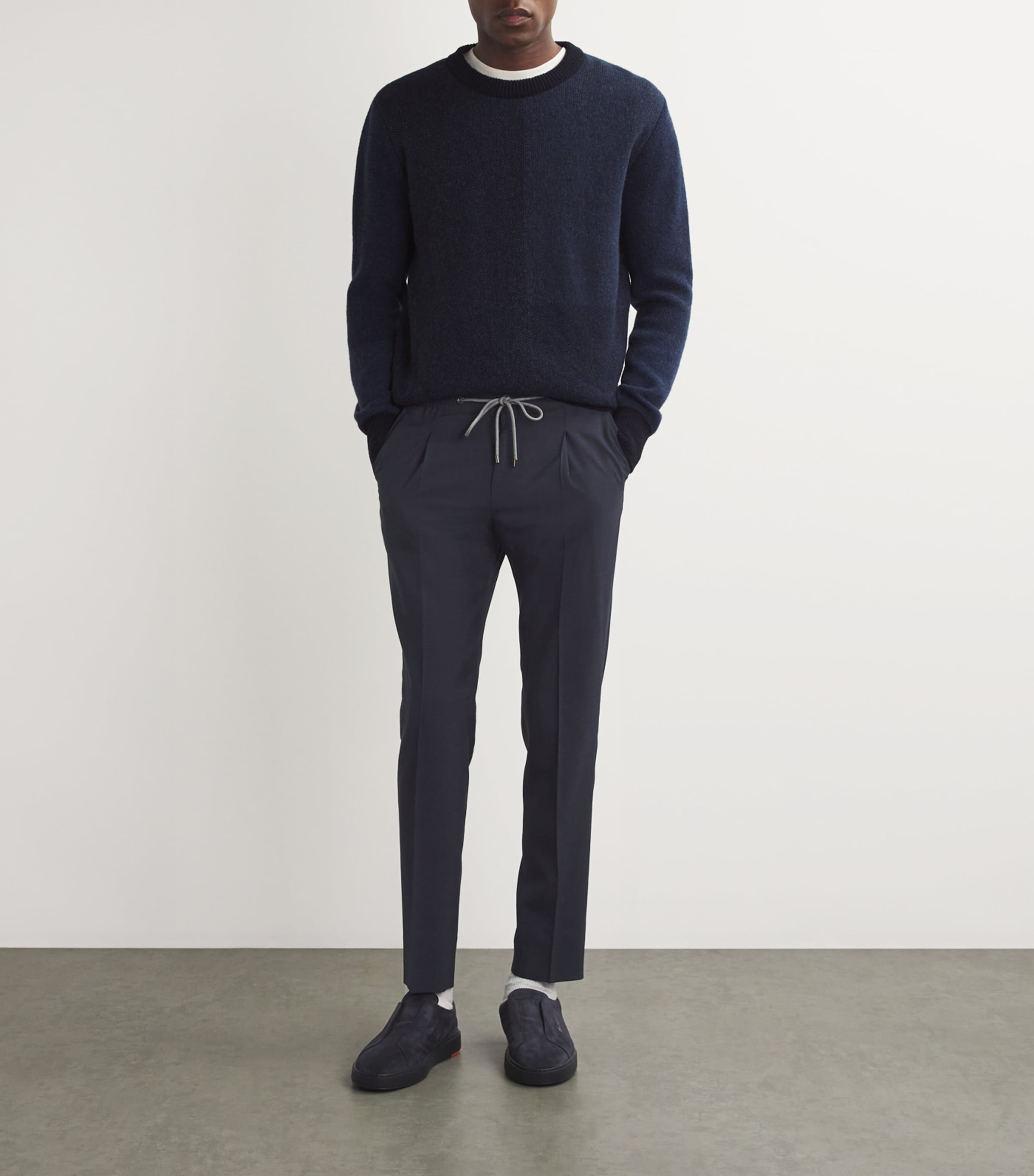 Virgin Wool Drawstring Trousers 002 DARK BLUE Image 2