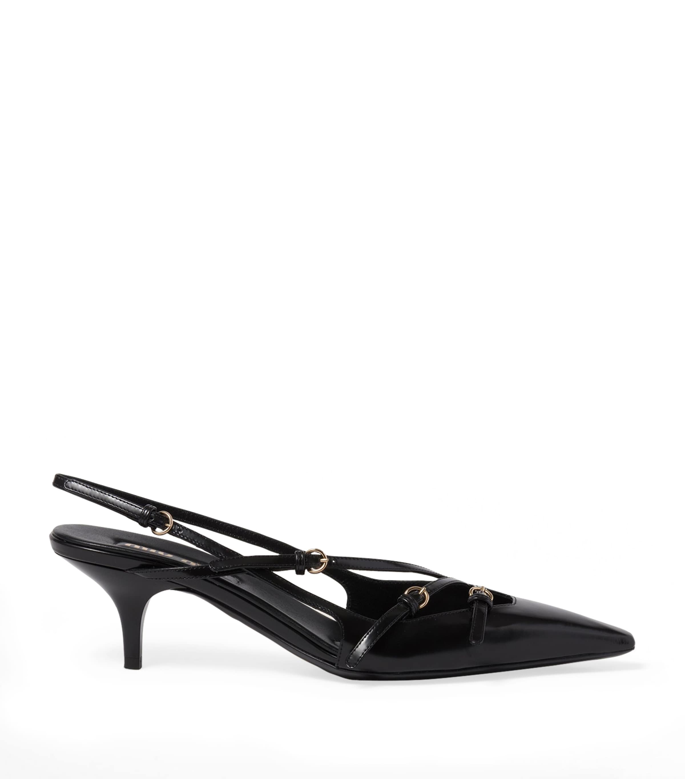 MIU MIU ◆ Brushed Leather Brogue Slingback Miu Miu Women's' Leather Brogue Slingback T-Strap Pumps in