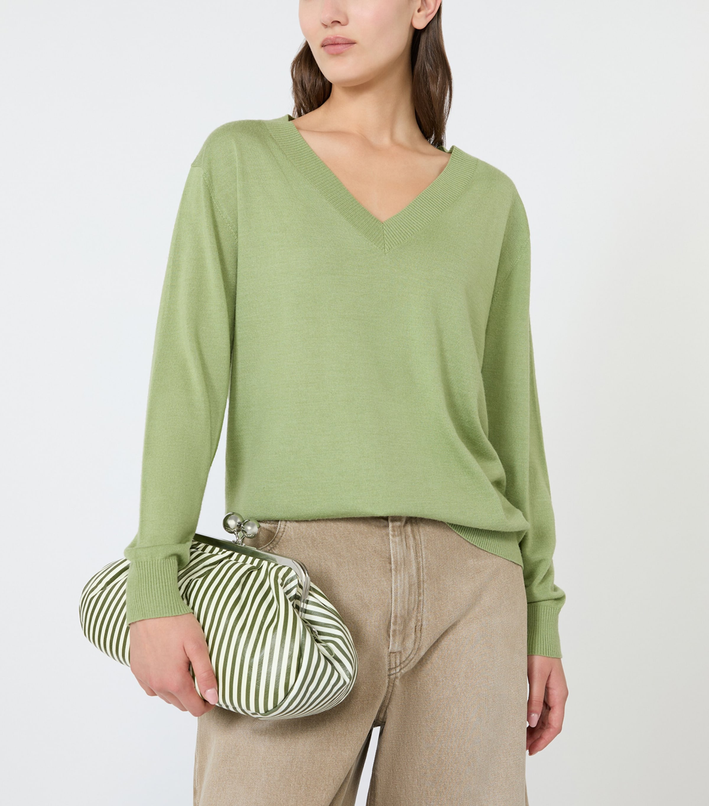 Weekend Max Mara Womens Wool-Silk V-Neck Sweater Green Image 5