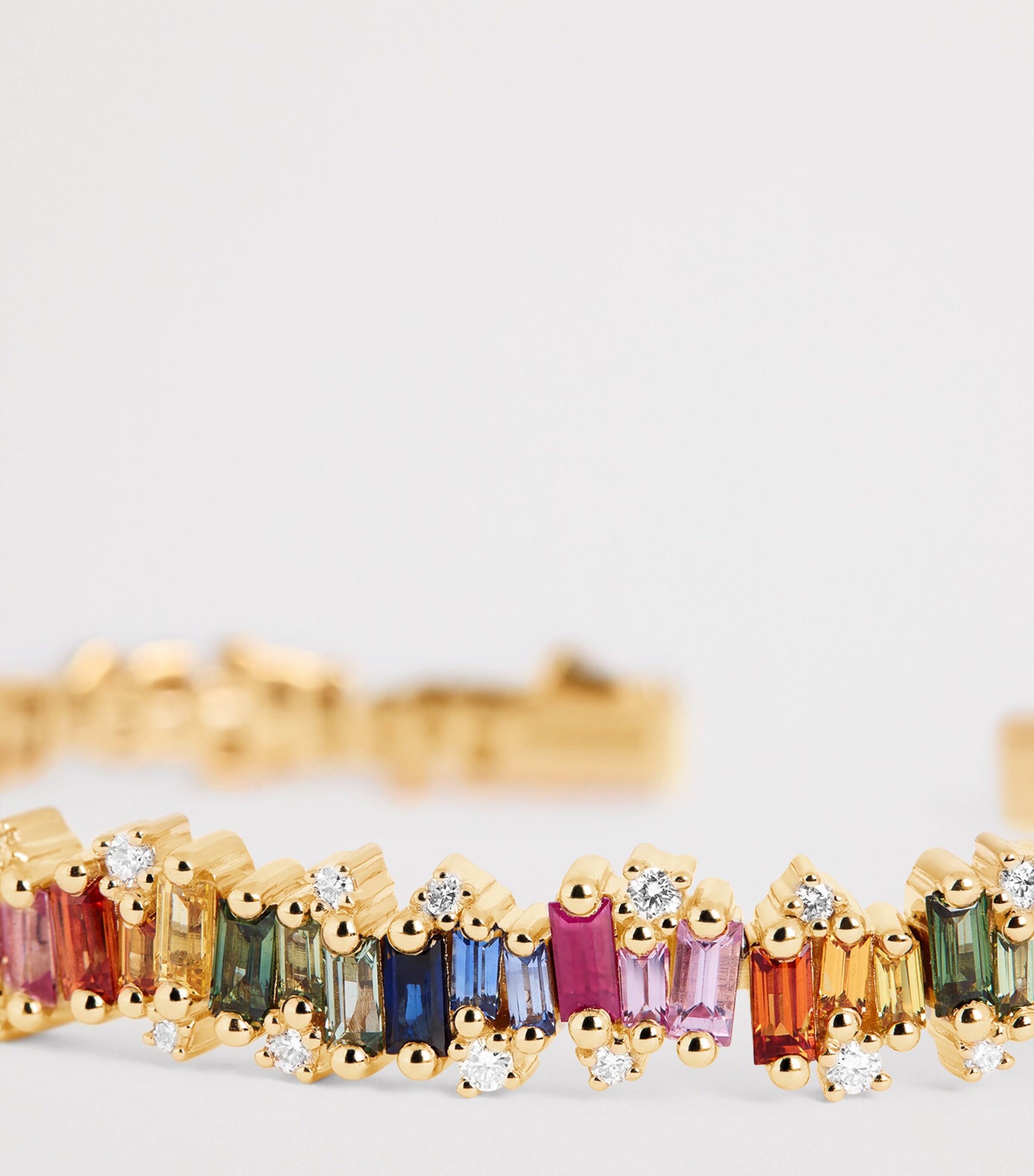 Suzanne Kalan Yellow Gold, Diamond and Rainbow Sapphire Shimmer Audrey Bangle Yg/rs Image 6