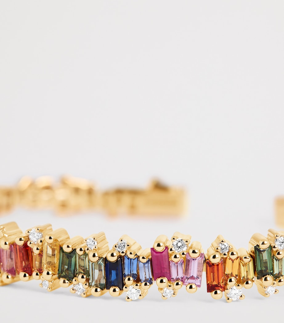 Suzanne Kalan Yellow Gold, Diamond and Rainbow Sapphire Shimmer Audrey Bangle Yg/rs Image 6