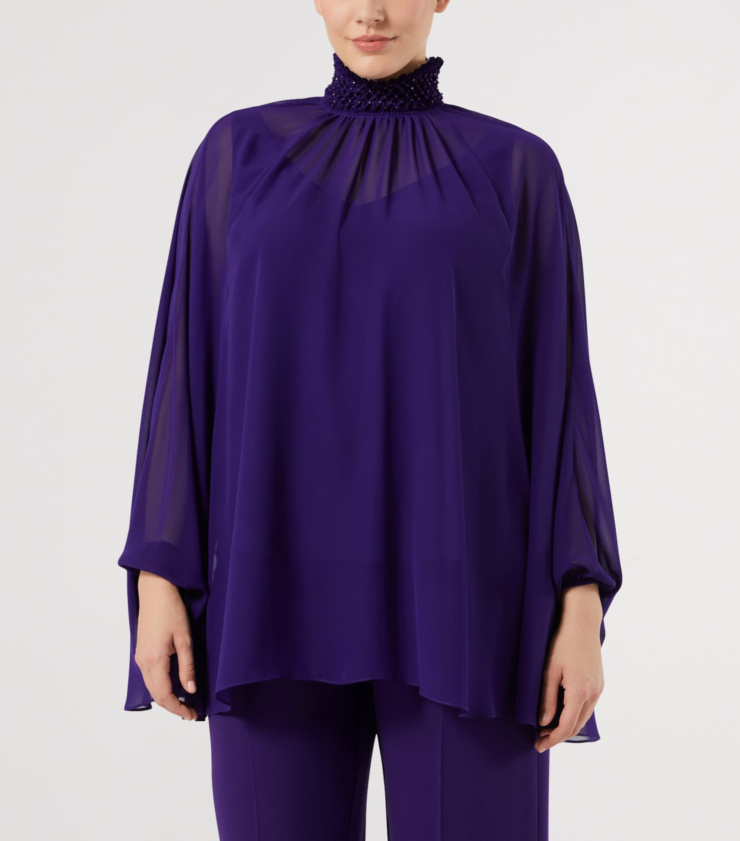 Marina Rinaldi Womens High Neck Embellished Tunic Purple Image 3