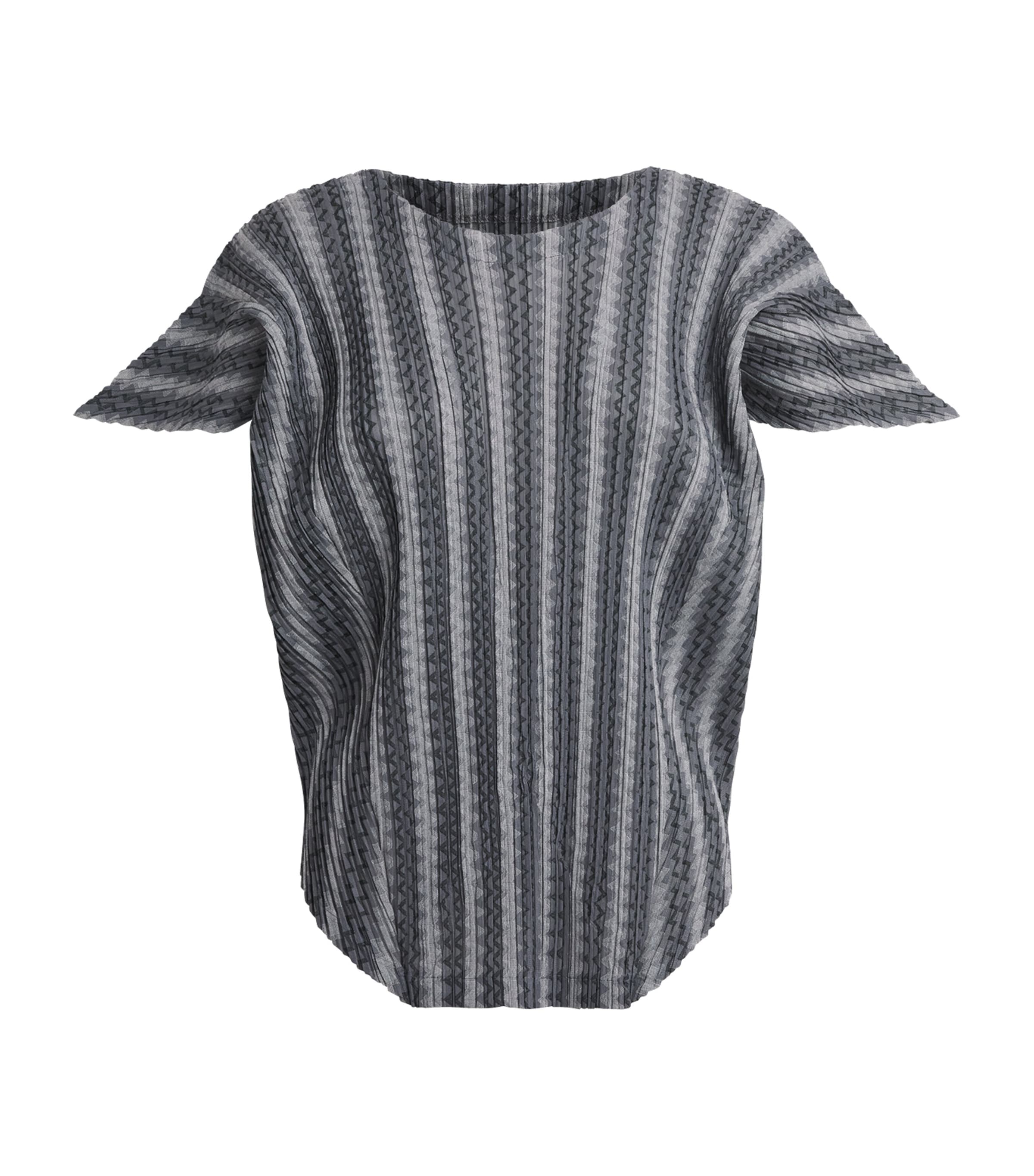 Pleats Please Issey Miyake Womens Cotton-Blend Zigzag Top Grey Image 1